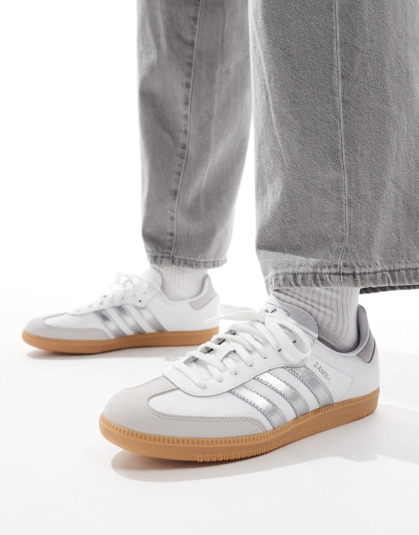 adidas Originals Samba OG trainers in white and metallic silver - ASOS Sample Sale