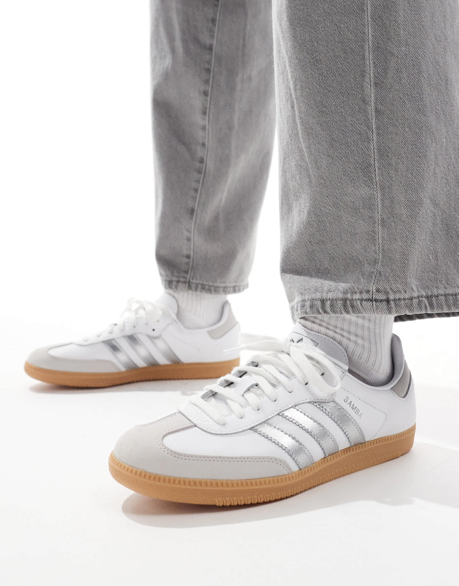 adidas Originals Samba OG trainers in white and metallic silver - ASOS Sample Sale