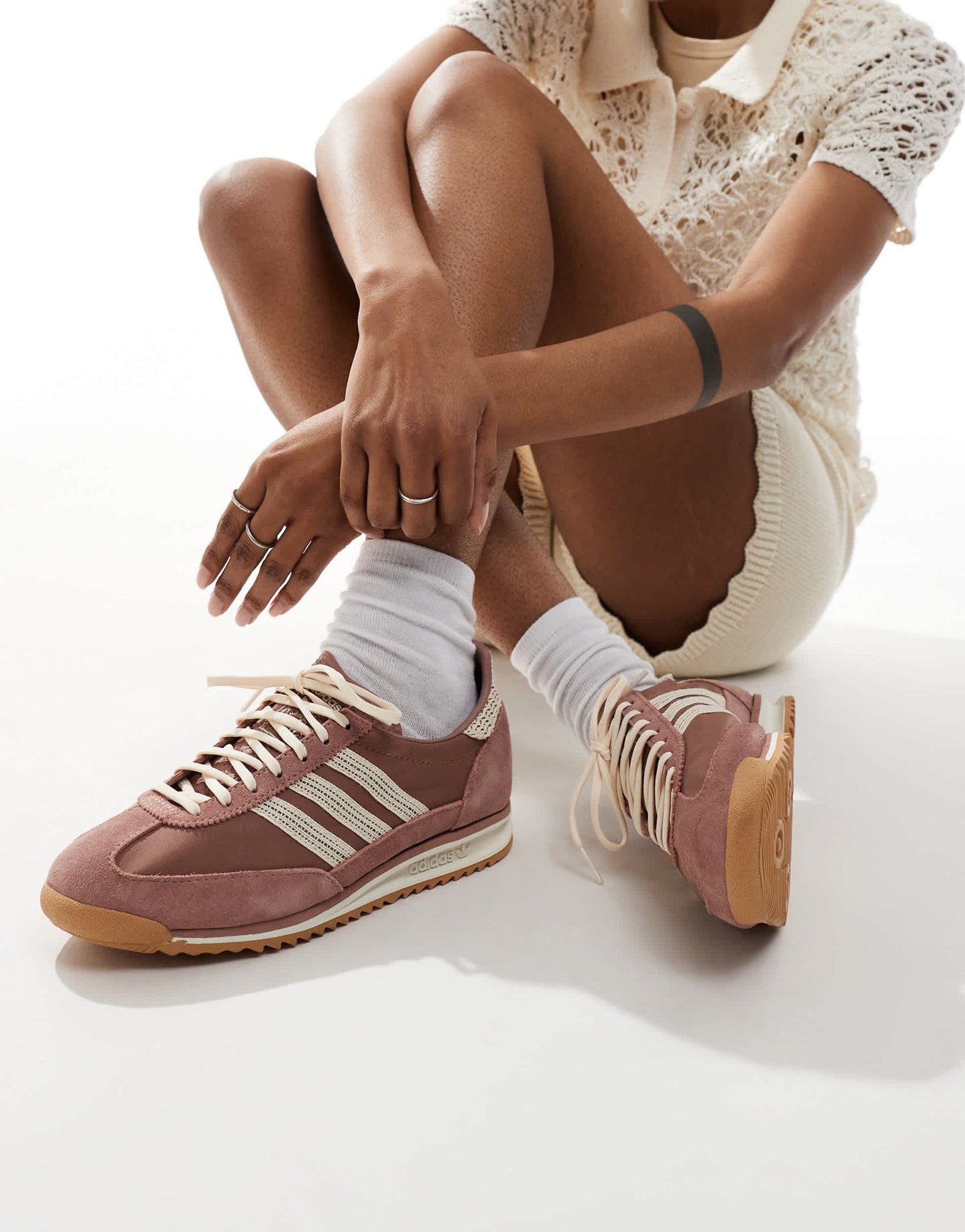 adidas Originals SL 72 OG trainers in light brown and cream crochet - ASOS Sample Sale