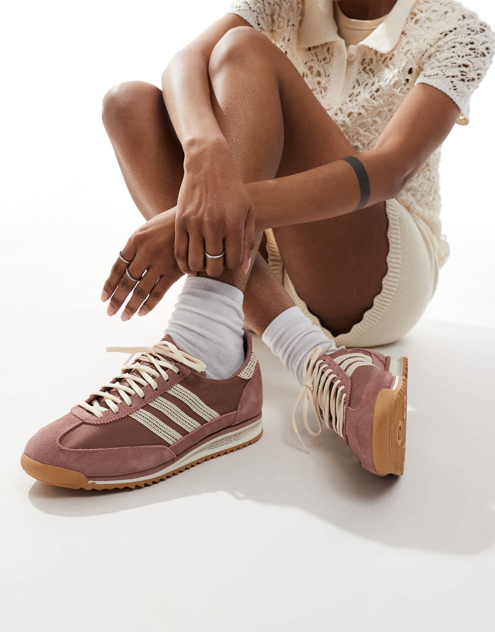 adidas Originals SL 72 OG trainers in light brown and cream crochet - ASOS Sample Sale