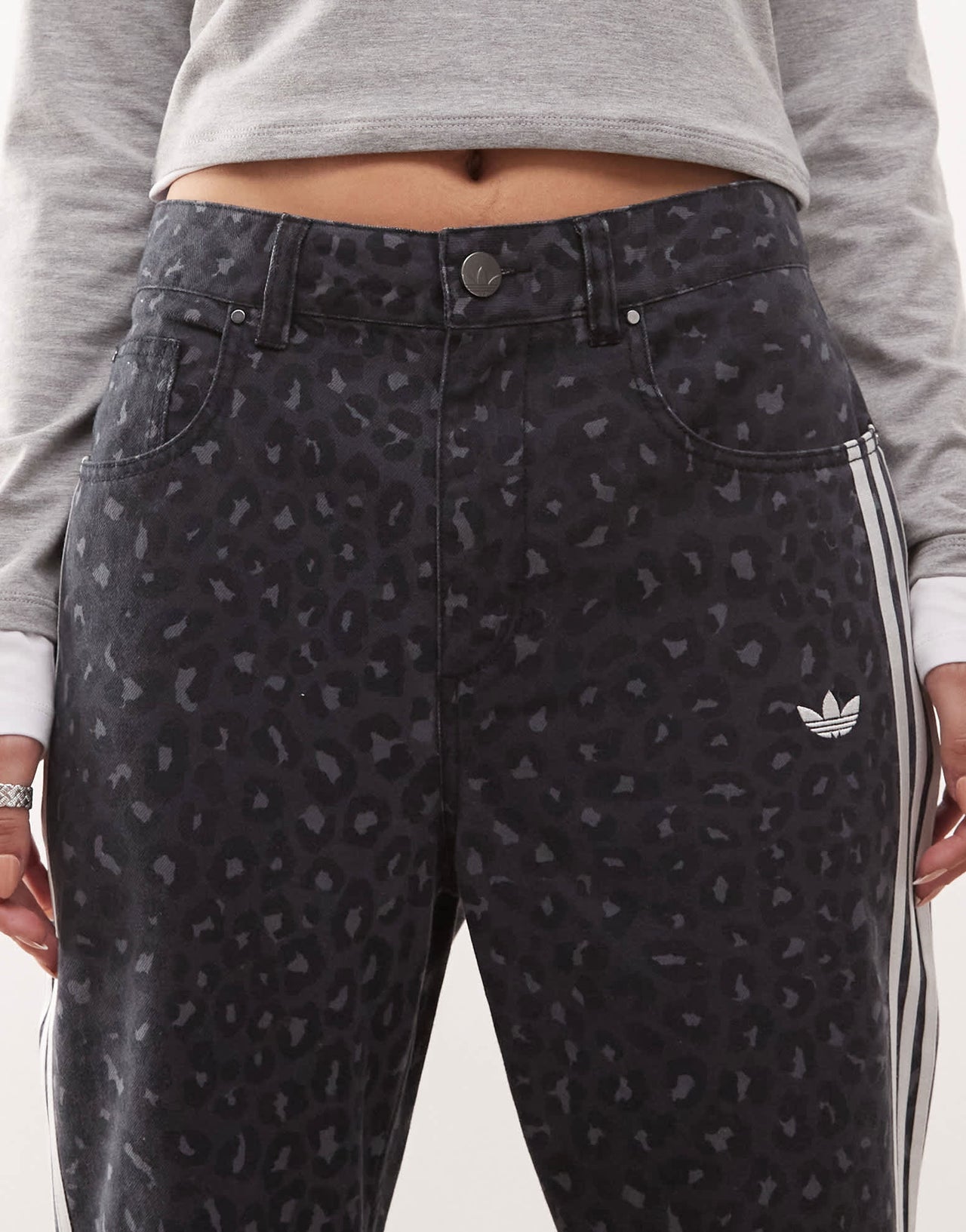 adidas Originals straight leg denim jeans in black leopard print - ASOS Sample Sale