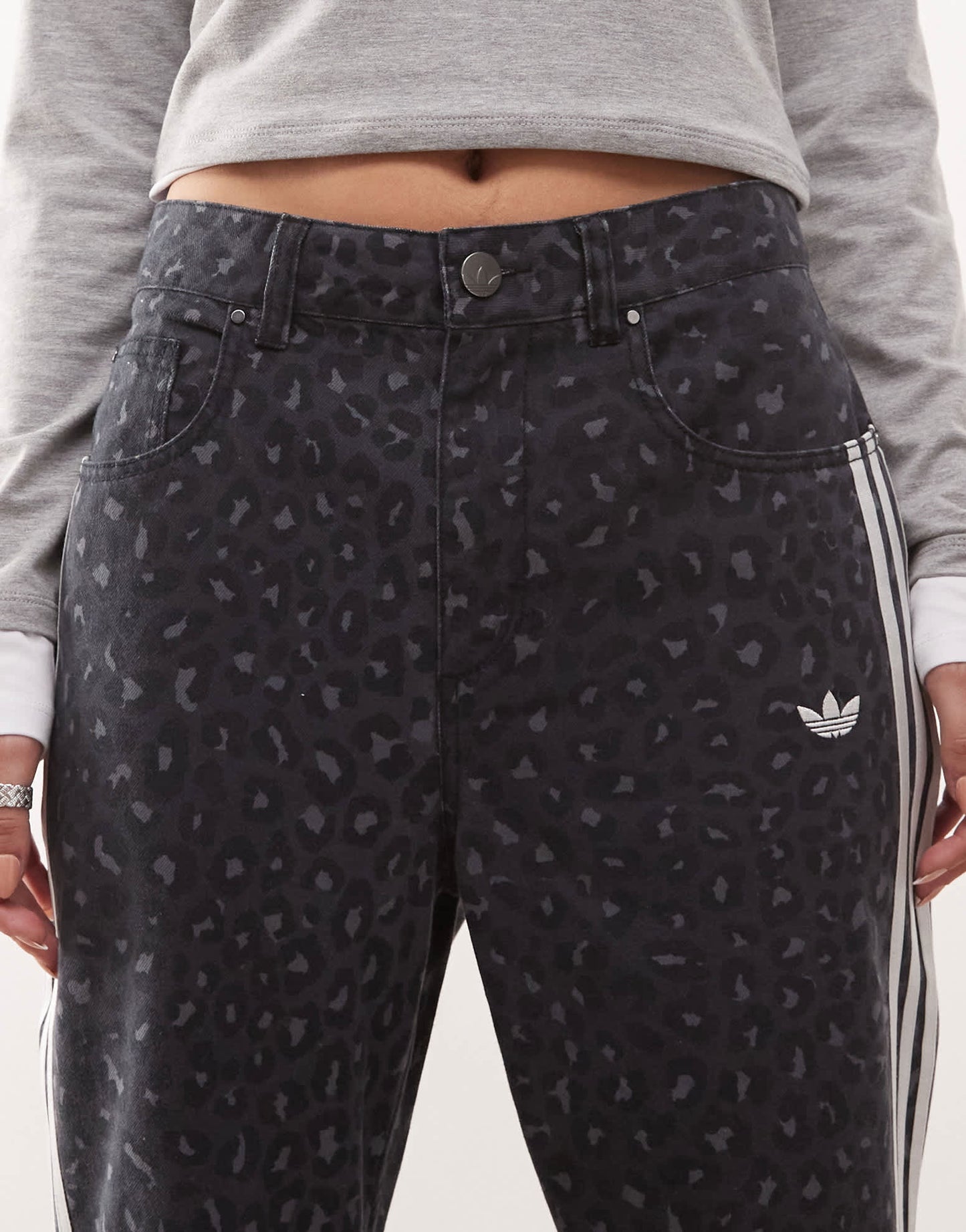adidas Originals straight leg denim jeans in black leopard print - ASOS Sample Sale