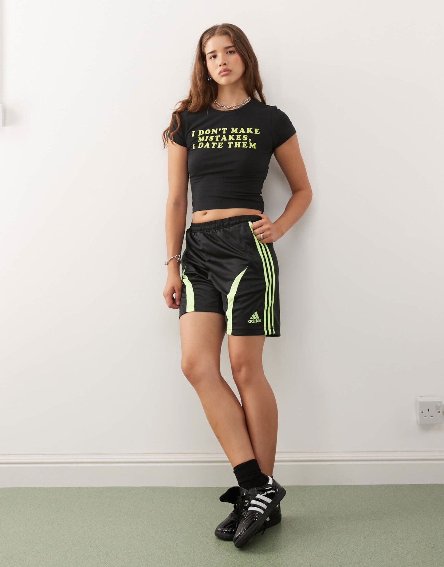adidas Originals Teamgeist shorts in black and lime - ASOS Sample Sale