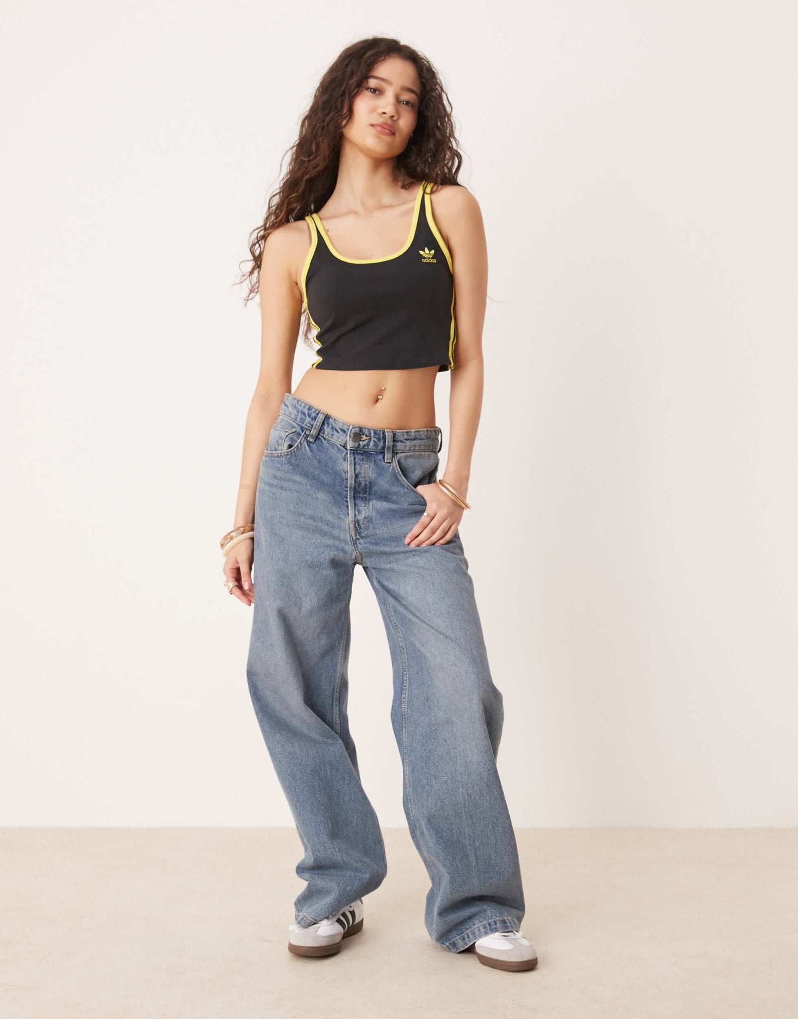 adidas Originals three stripe cropped vest in black and yellow - ASOS Sample Sale