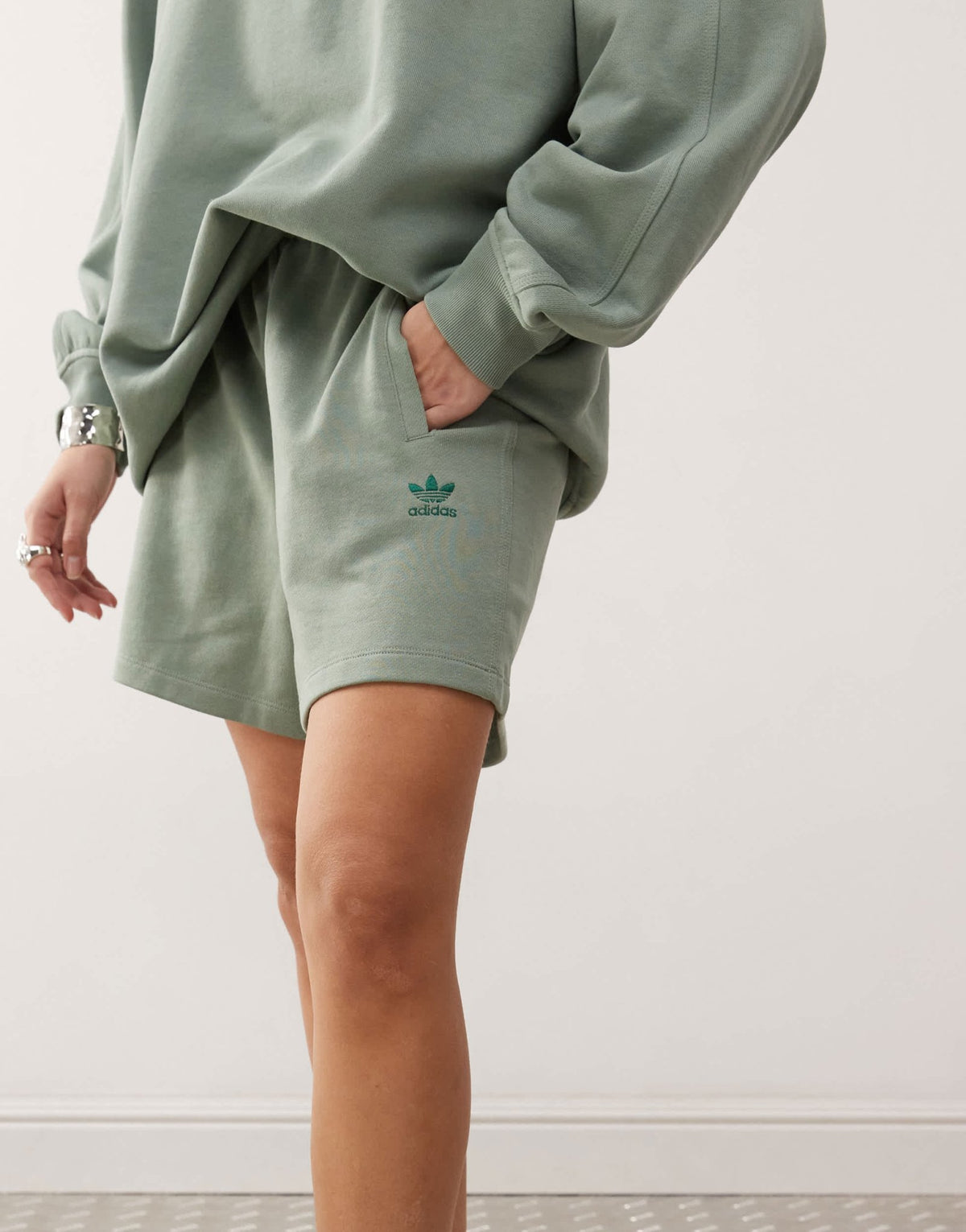 adidas Originals Trefoil Essentials jersey shorts in green - ASOS Sample Sale