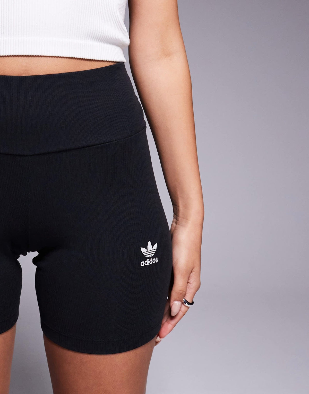 adidas Originals Trefoil Essentials ribbed booty shorts in black - ASOS Sample Sale