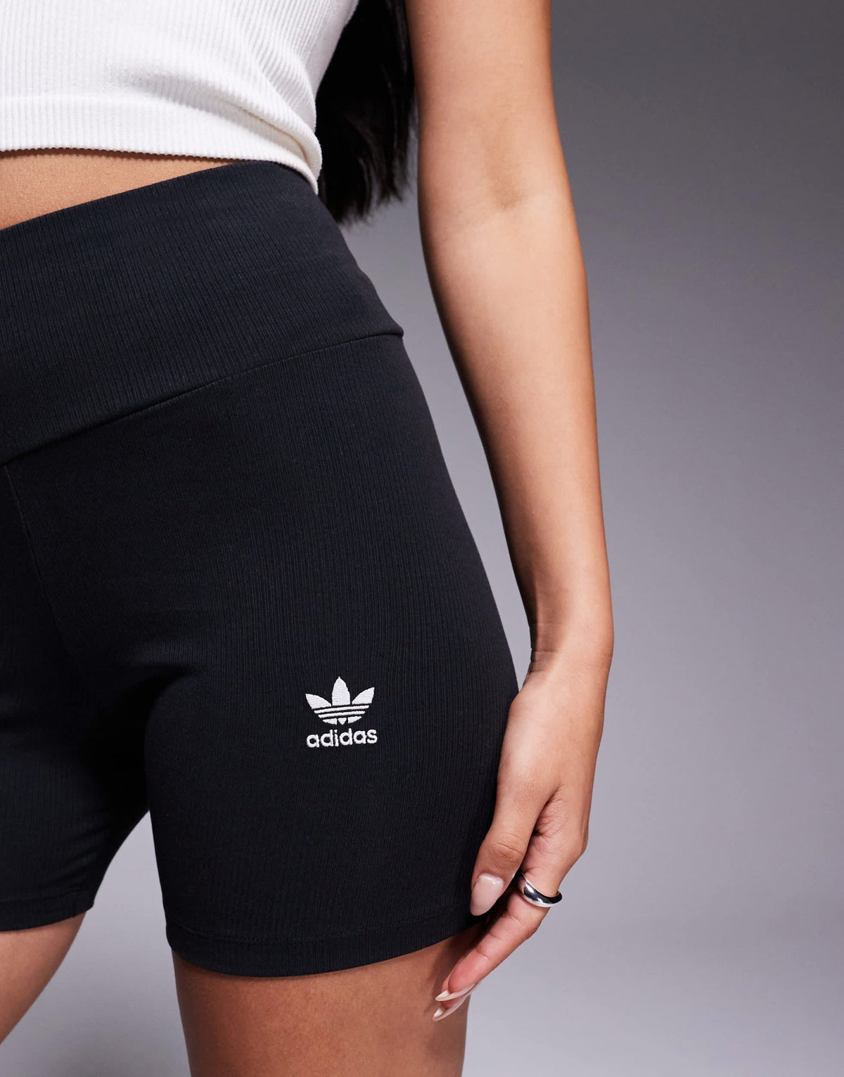 adidas Originals Trefoil Essentials ribbed booty shorts in black - ASOS Sample Sale