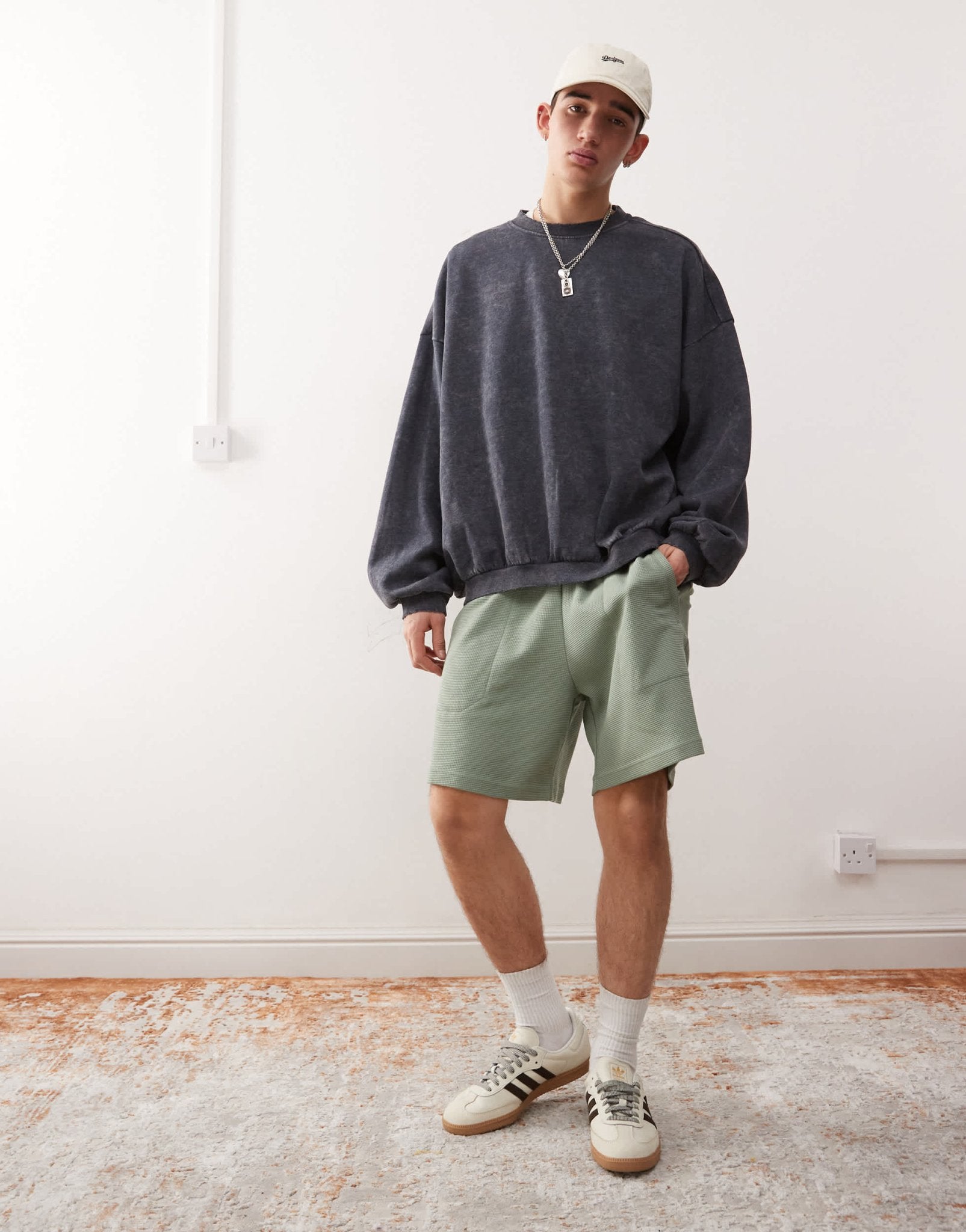 adidas Originals Trefoil Essentials waffle shorts in green - ASOS Sample Sale