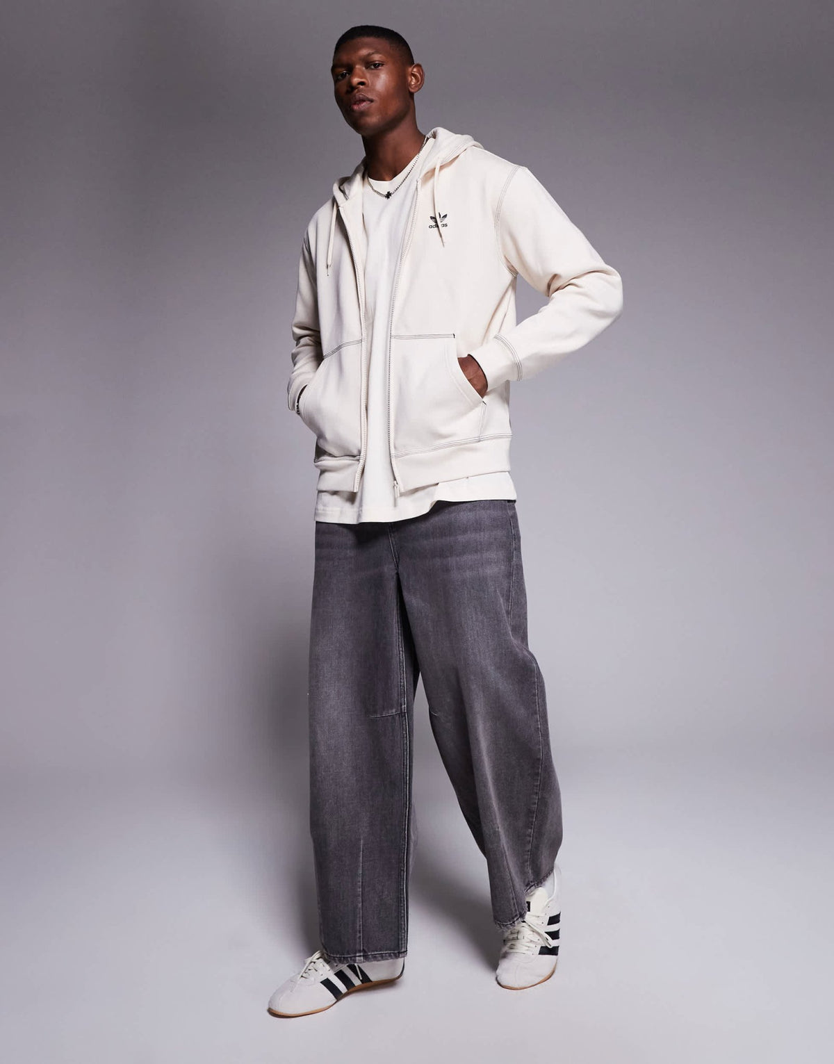adidas Originals Trefoil Essentials zip through hoodie in cream with contrast stitch detail - ASOS Sample Sale
