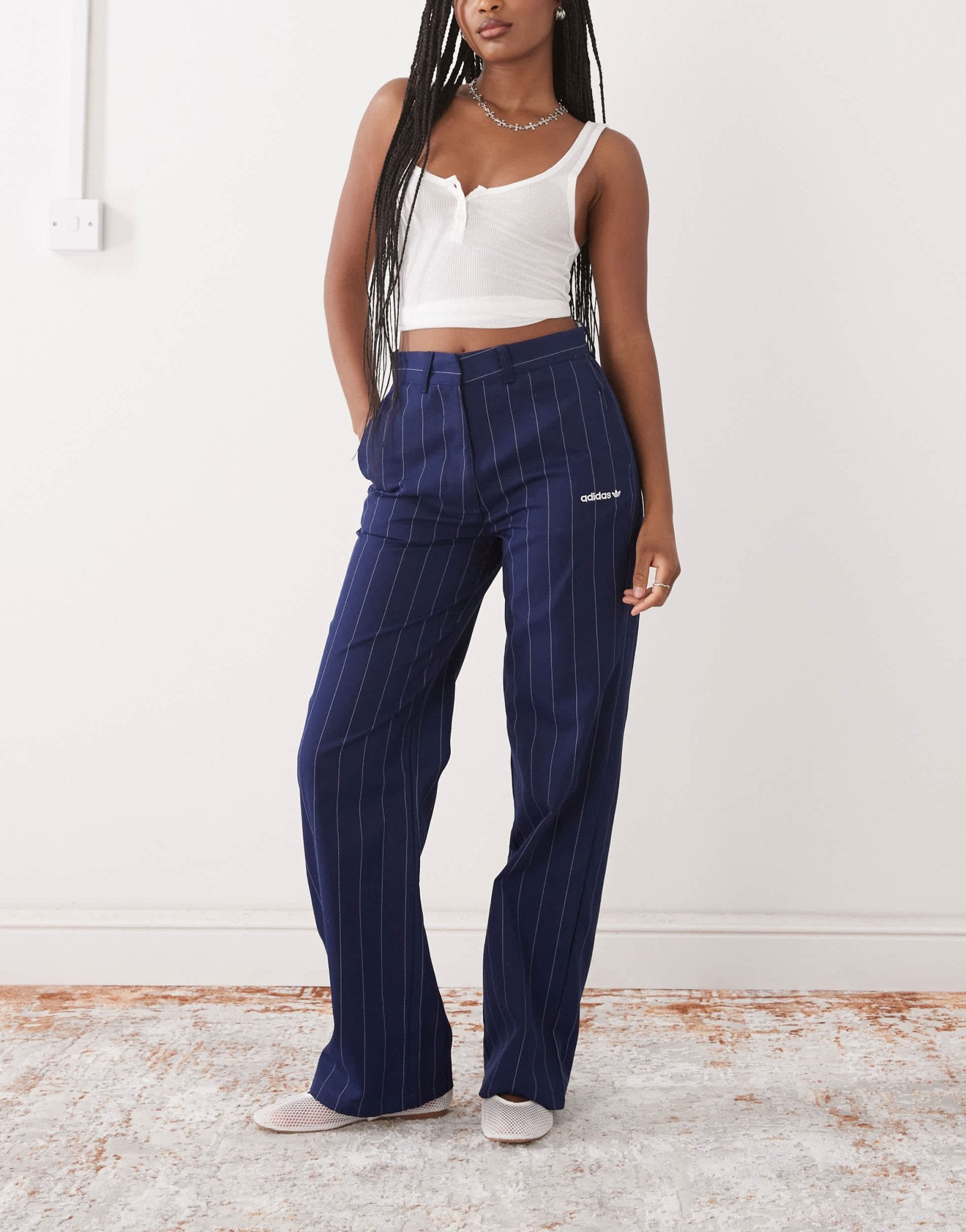 adidas Originals trousers in navy pinstripe - ASOS Sample Sale