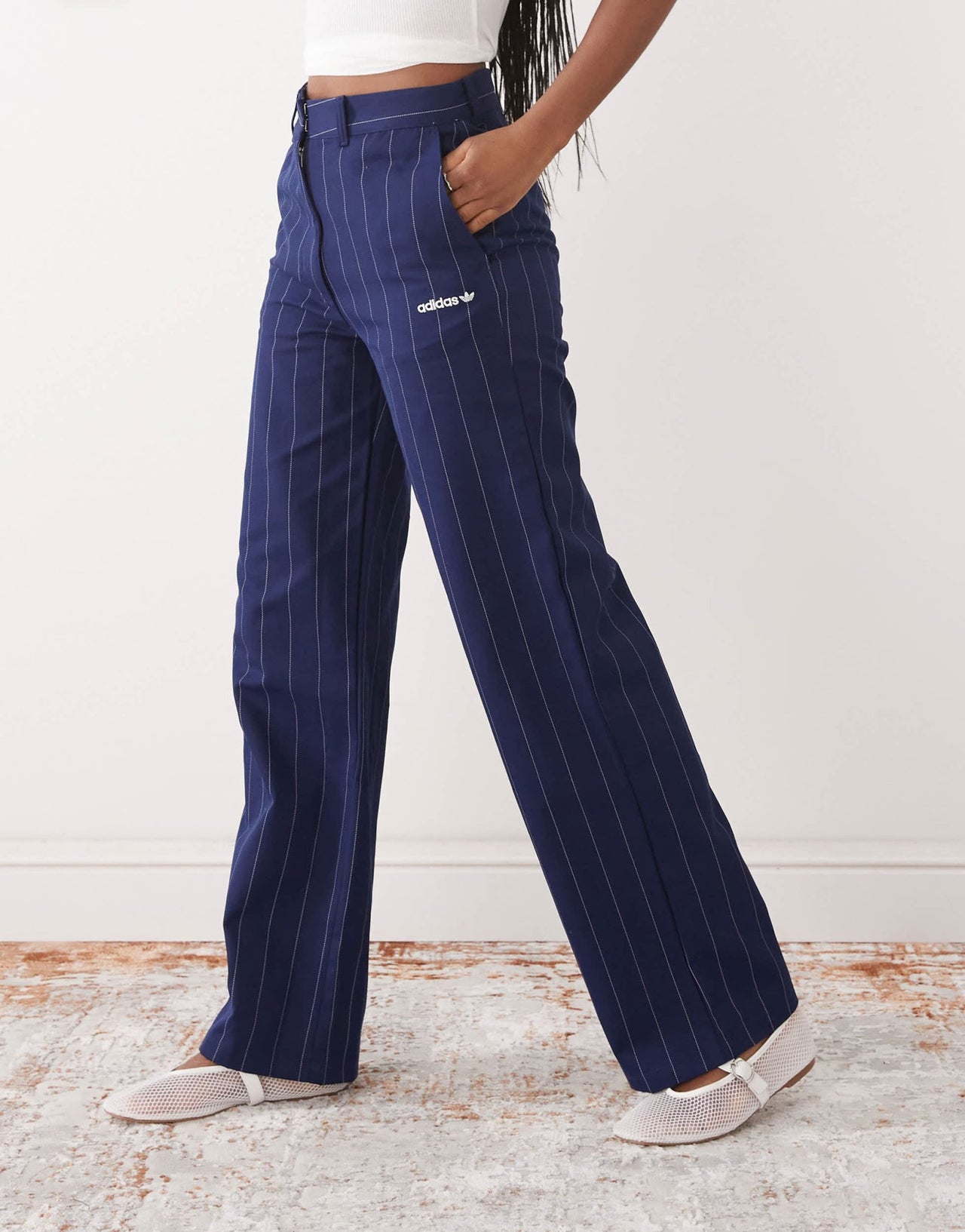 adidas Originals trousers in navy pinstripe - ASOS Sample Sale
