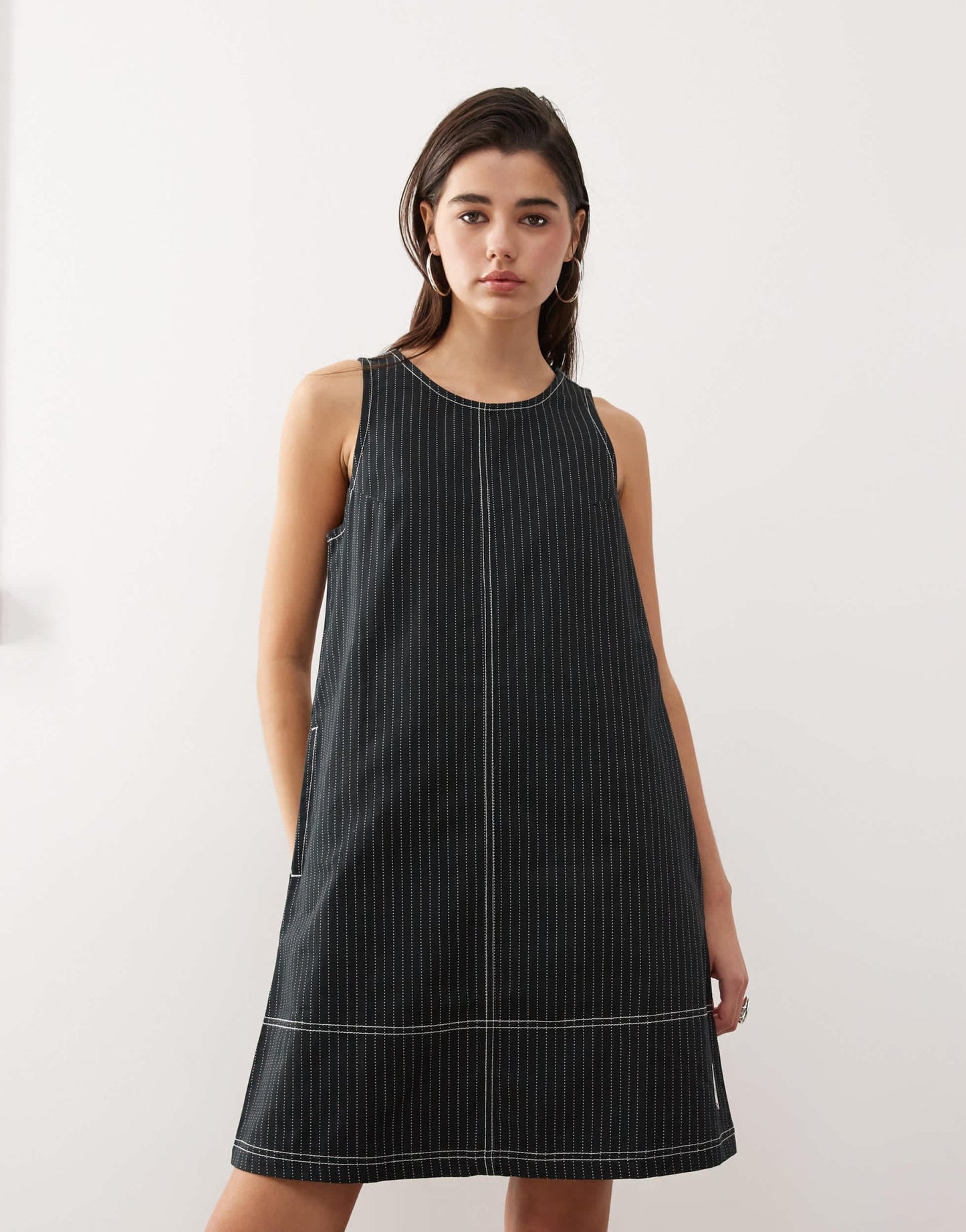 adidas Originals Wabash dress in black and white pinstripe