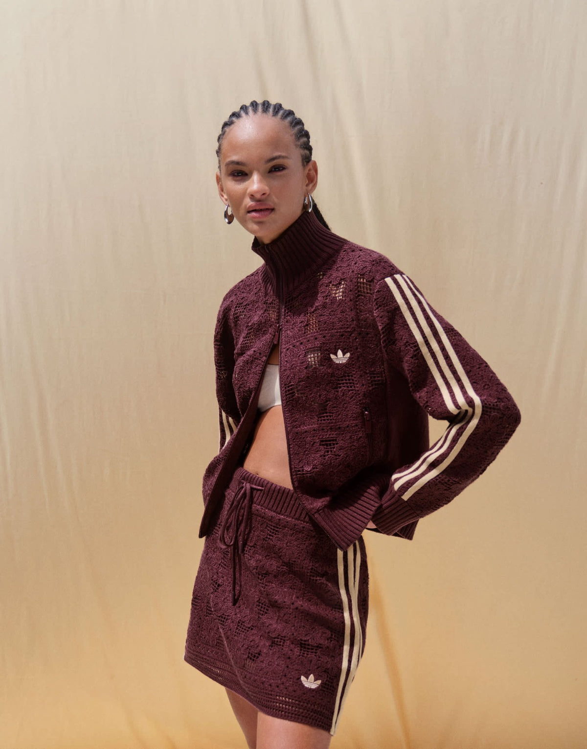 adidas Originals x ASOS crochet knitted mini skirt in brown - ASOS Sample Sale