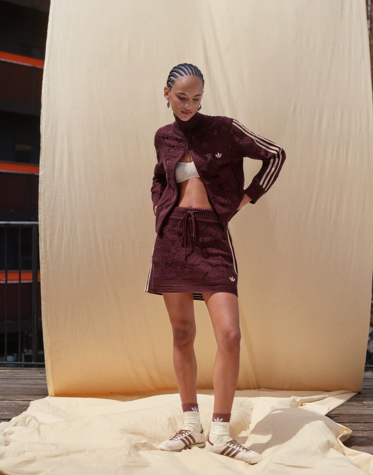 adidas Originals x ASOS crochet knitted mini skirt in brown - ASOS Sample Sale