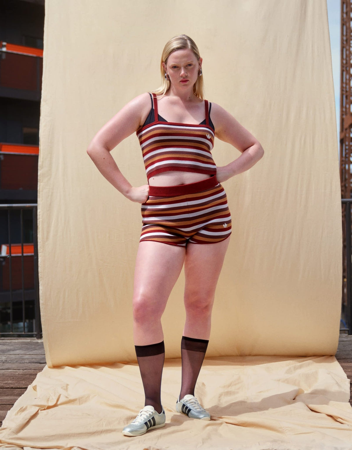 adidas Originals x ASOS knitted short co-ord in burgundy stripe - ASOS Sample Sale