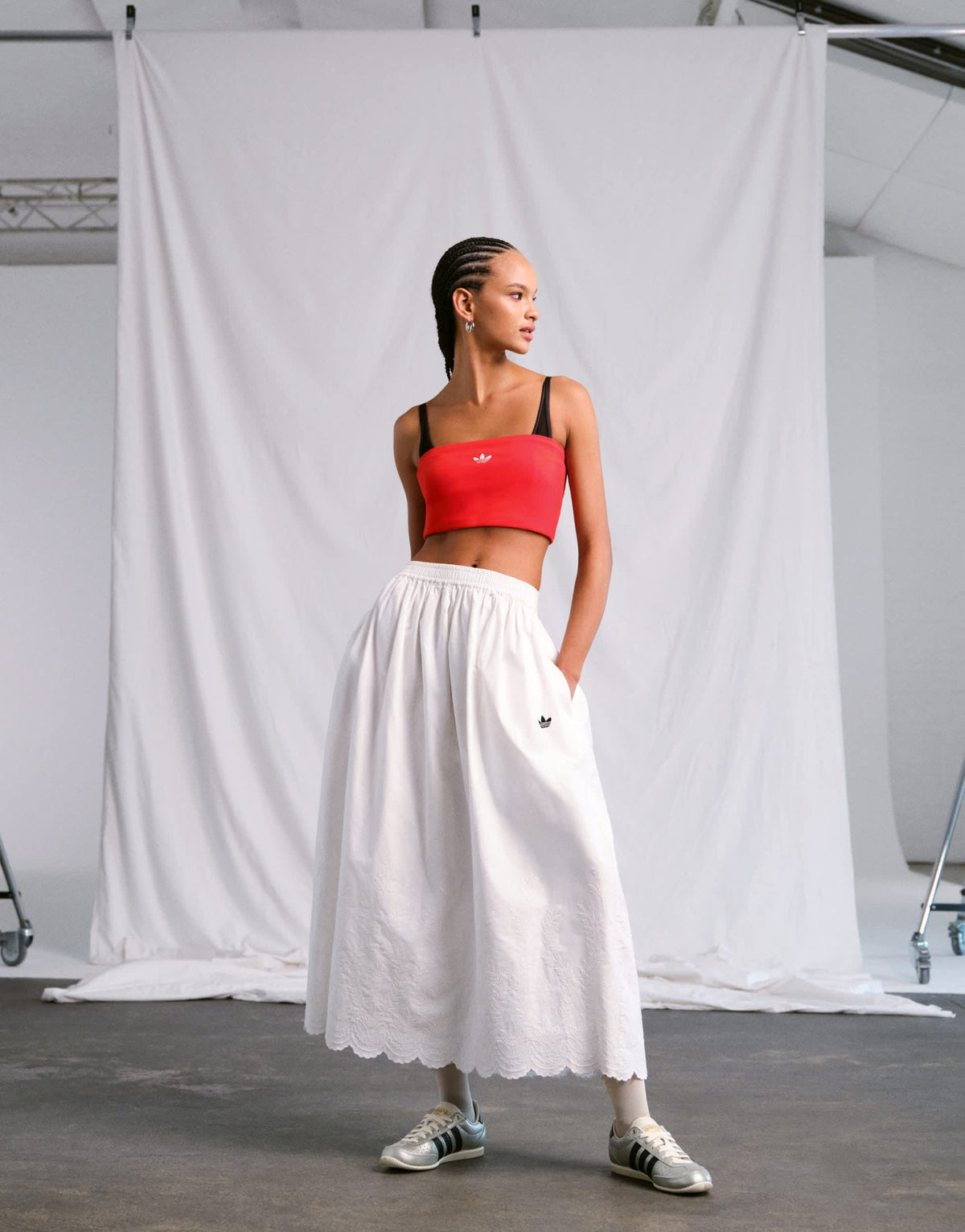 adidas Originals x ASOS maxi skirt with broderie in white - ASOS Sample Sale