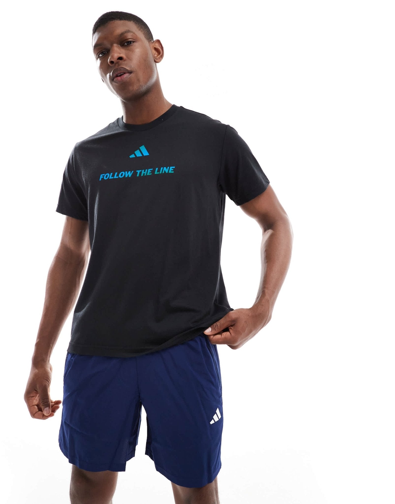 adidas Running Follow The Line t-shirt in black and blue - ASOS Sample Sale