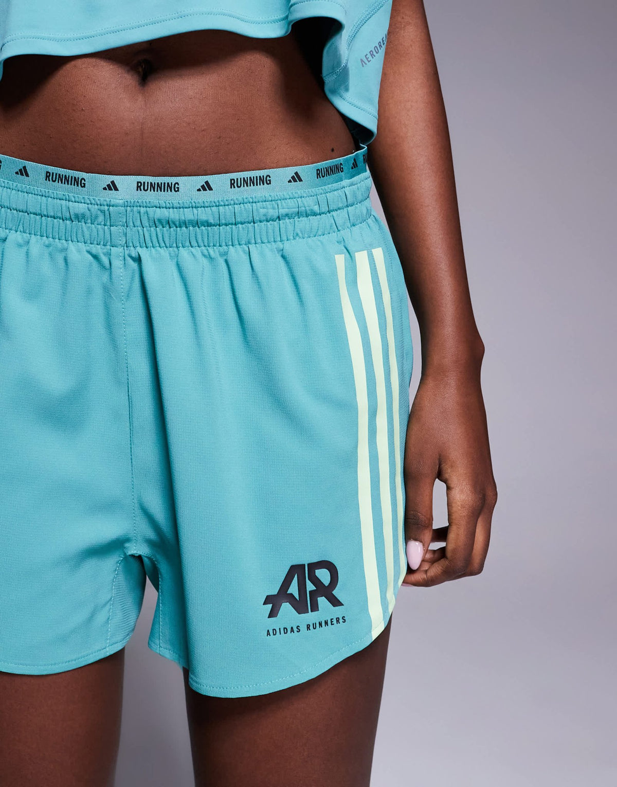 adidas Running Own The Run 3"""" shorts in turquoise - ASOS Sample Sale