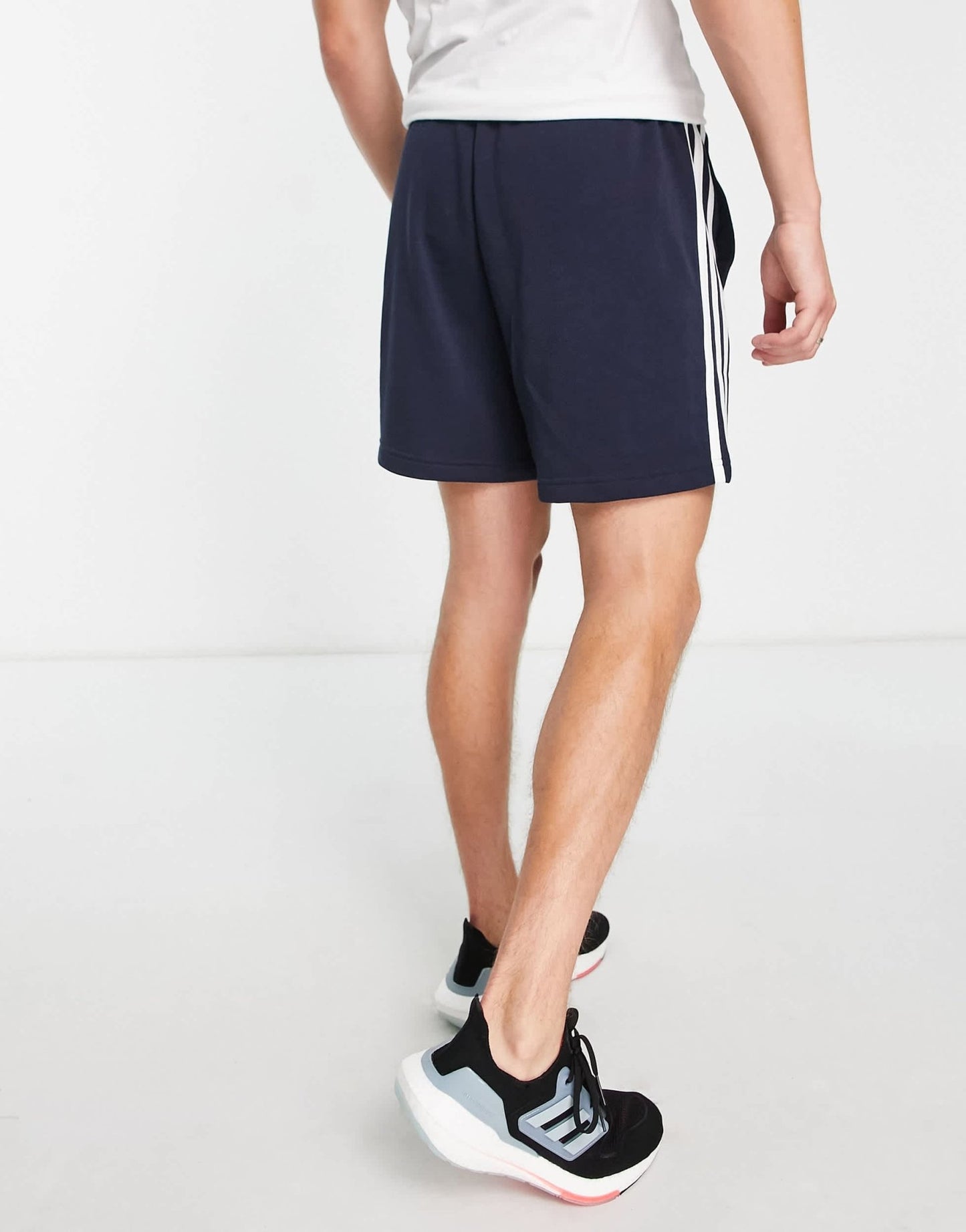 adidas sportswear essentials french terry 3 stripe shorts in navy - ASOS Sample Sale