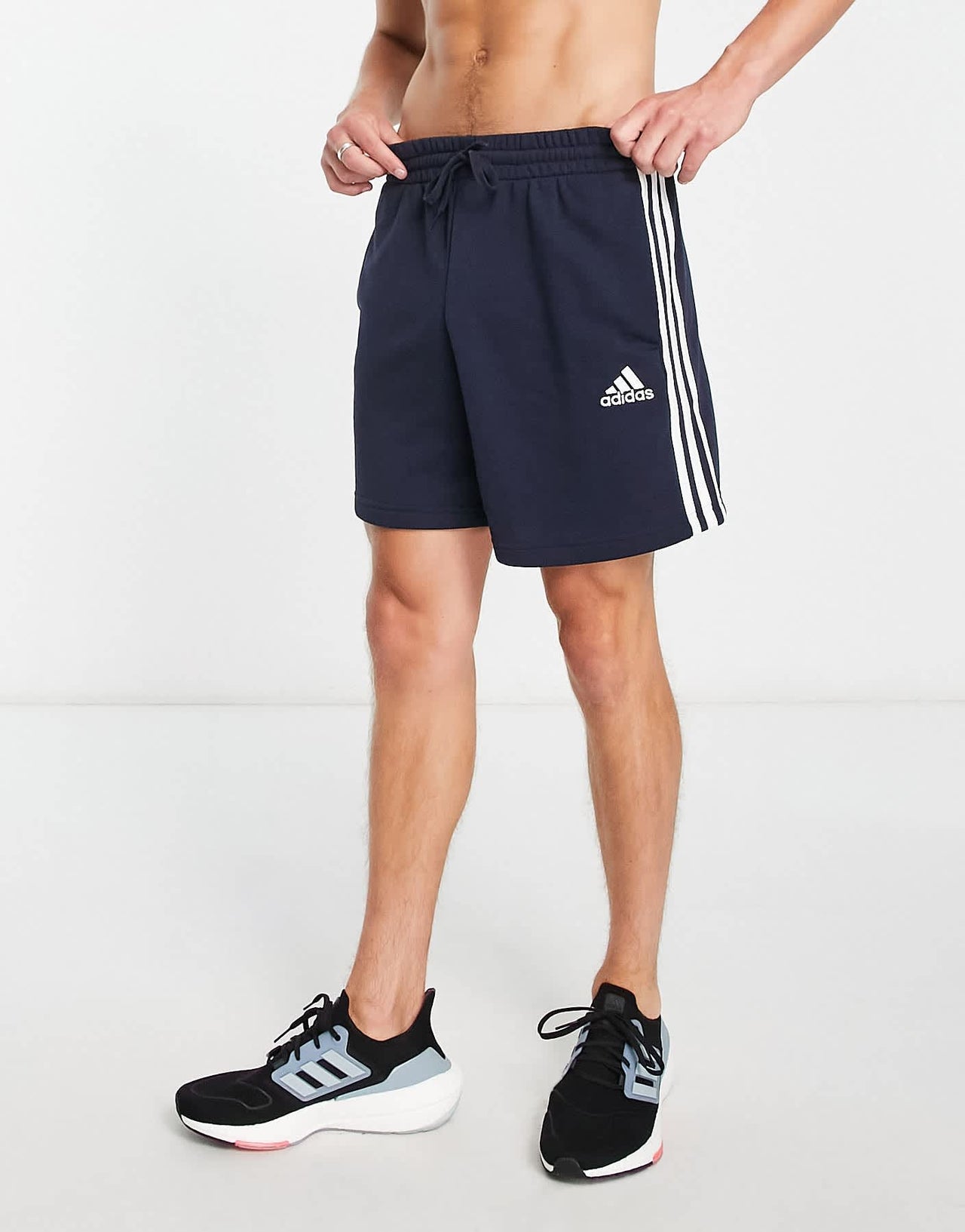 adidas sportswear essentials french terry 3 stripe shorts in navy - ASOS Sample Sale