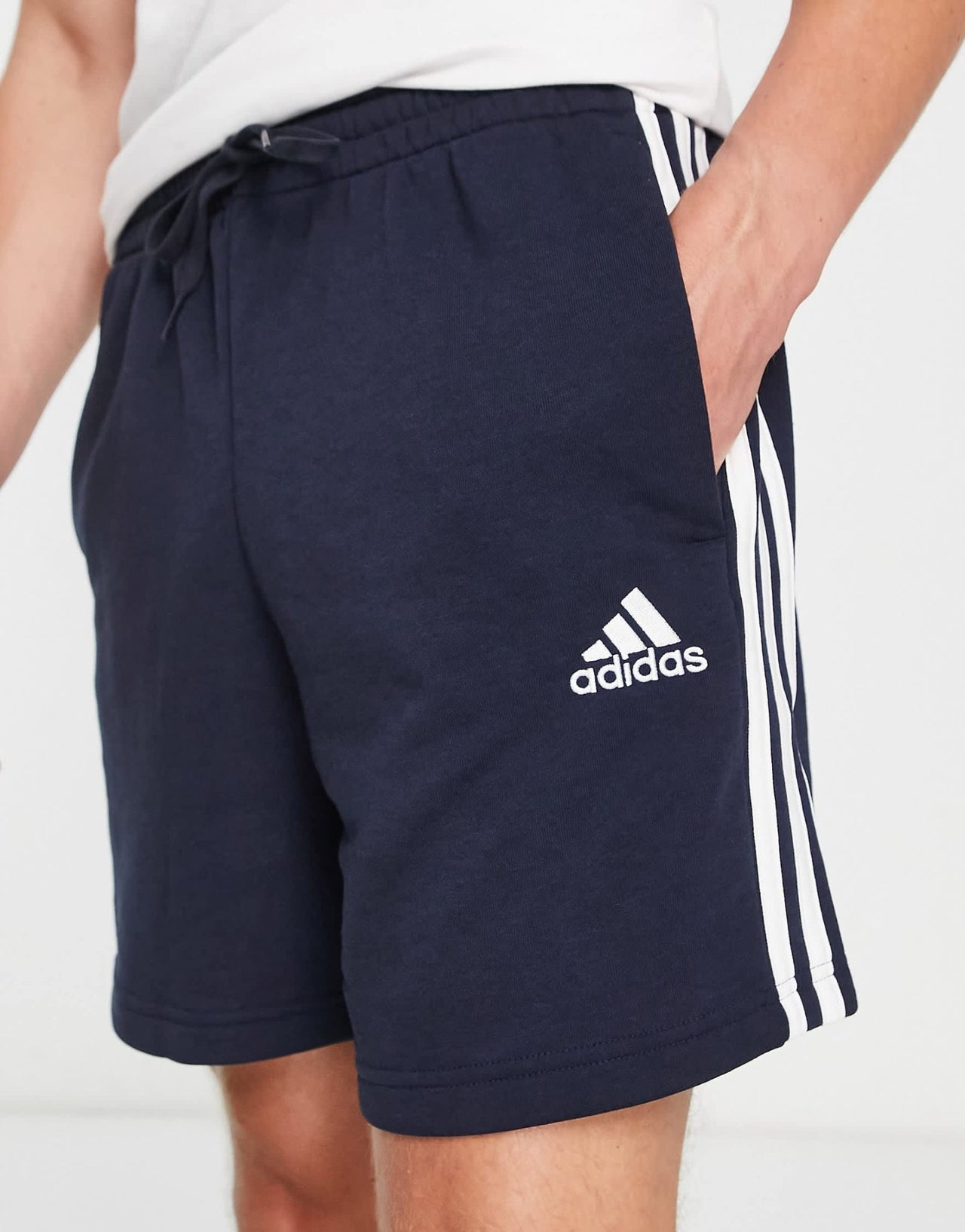 adidas sportswear essentials french terry 3 stripe shorts in navy - ASOS Sample Sale
