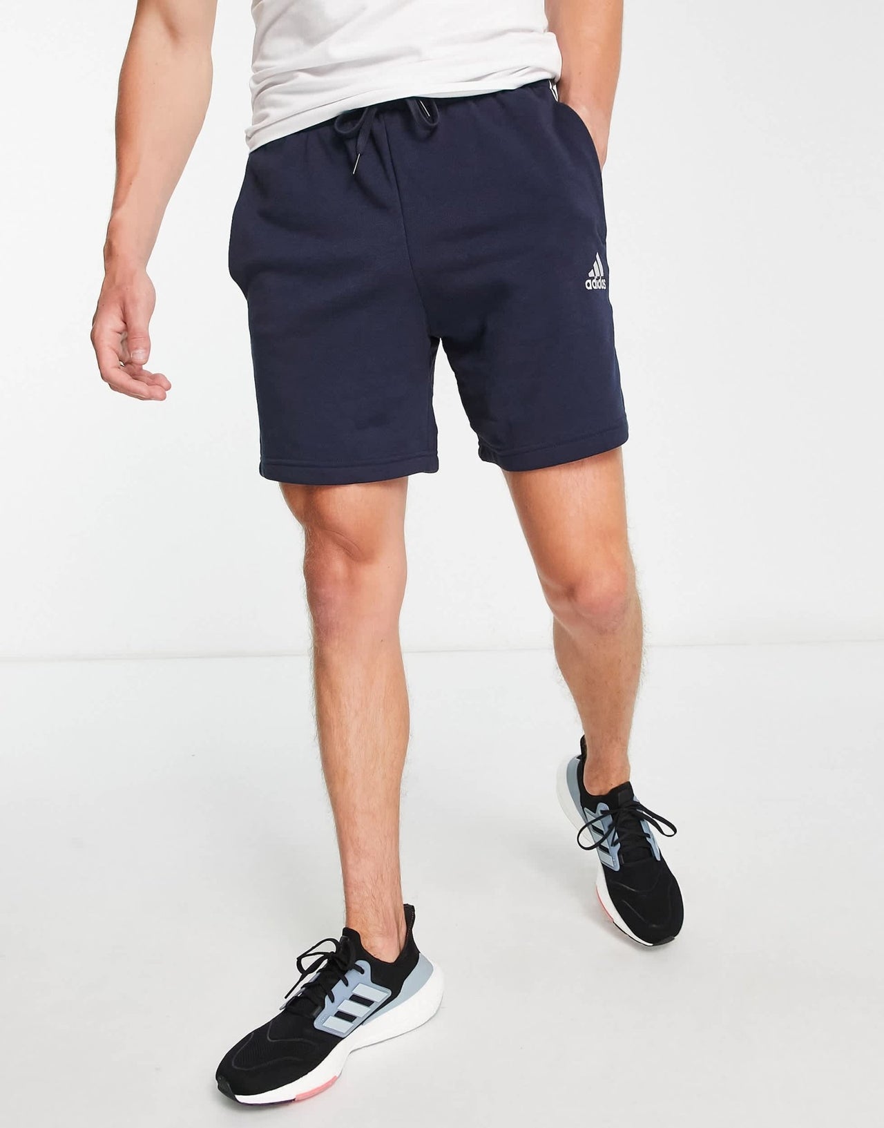 adidas sportswear essentials french terry 3 stripe shorts in navy - ASOS Sample Sale