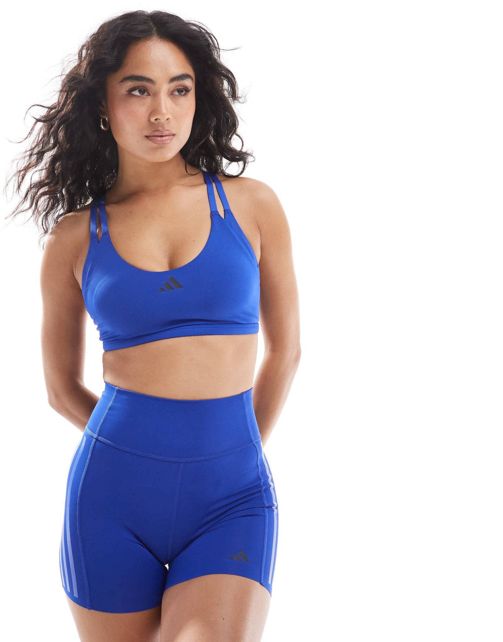 adidas Strength light support bra in blue - ASOS Sample Sale