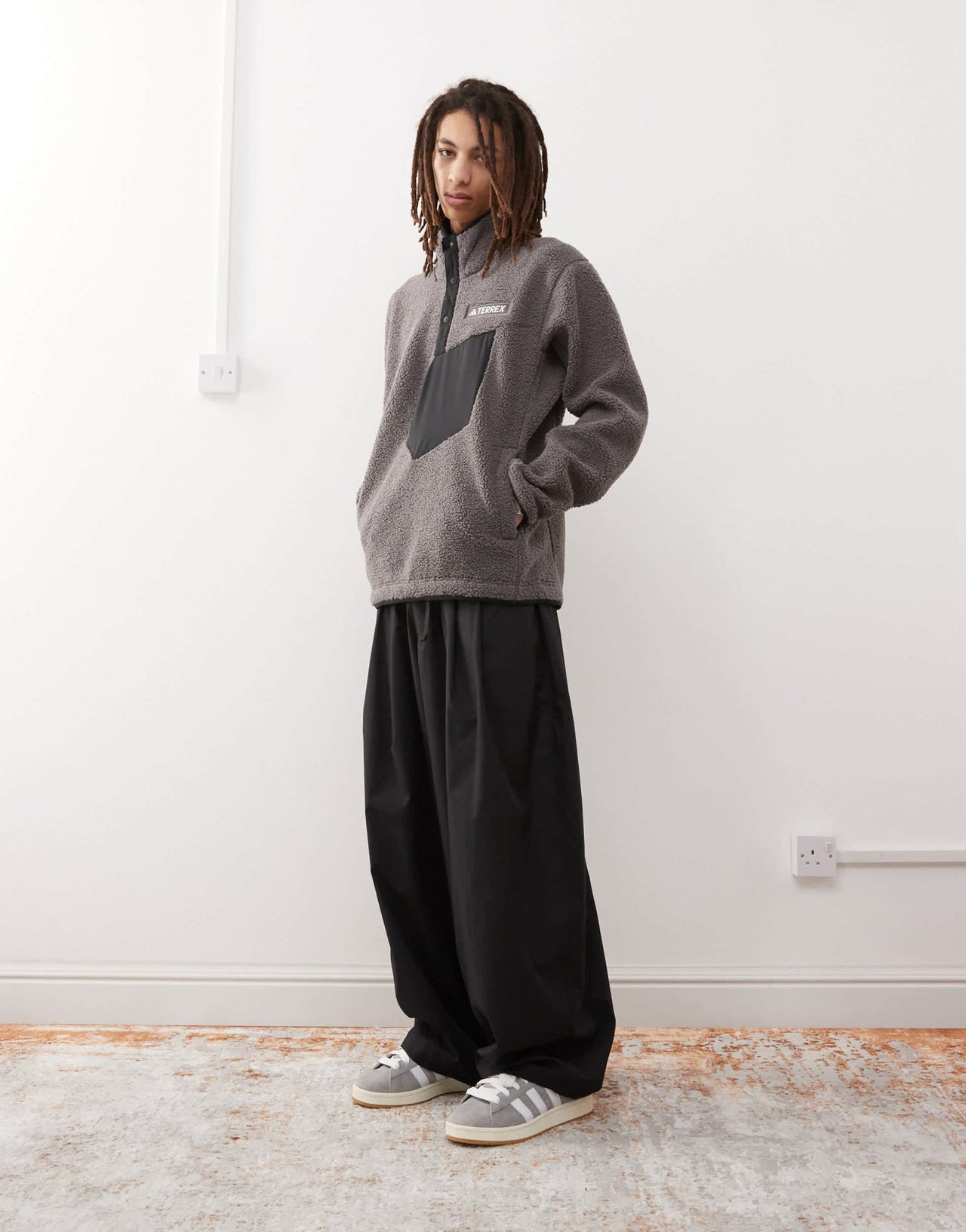 adidas Terrex unisex teddy fleece in charcoal - ASOS Sample Sale