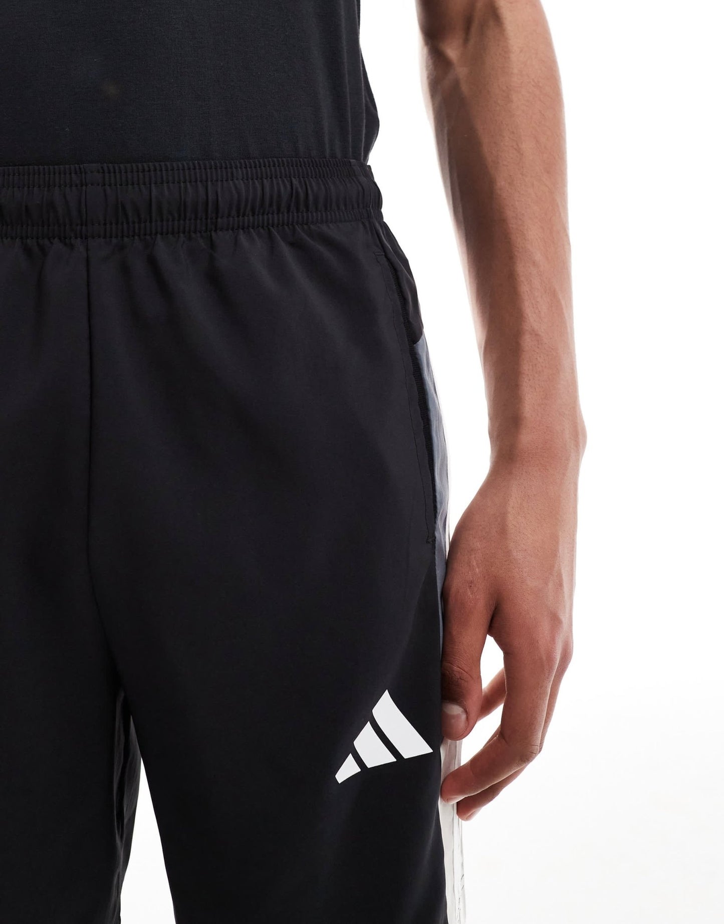 adidas Training Essentials 3 stripe shorts in black and grey block - ASOS Sample Sale