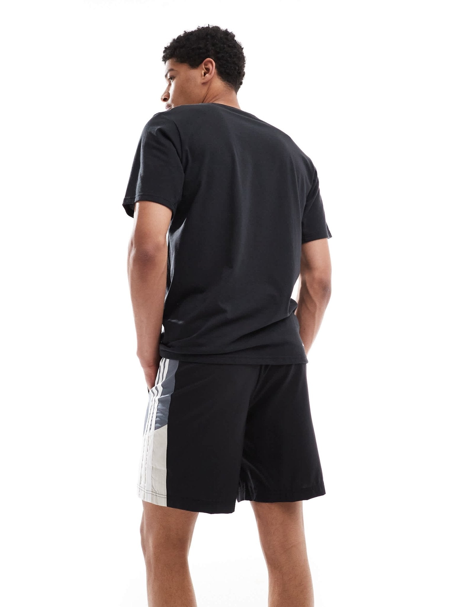 adidas Training Essentials 3 stripe shorts in black and grey block - ASOS Sample Sale