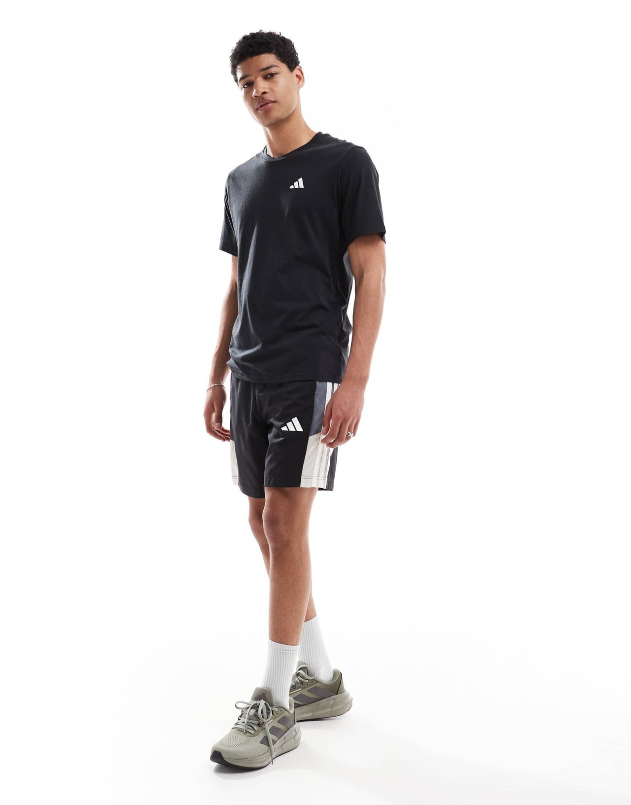 adidas Training Essentials 3 stripe shorts in black and grey block - ASOS Sample Sale
