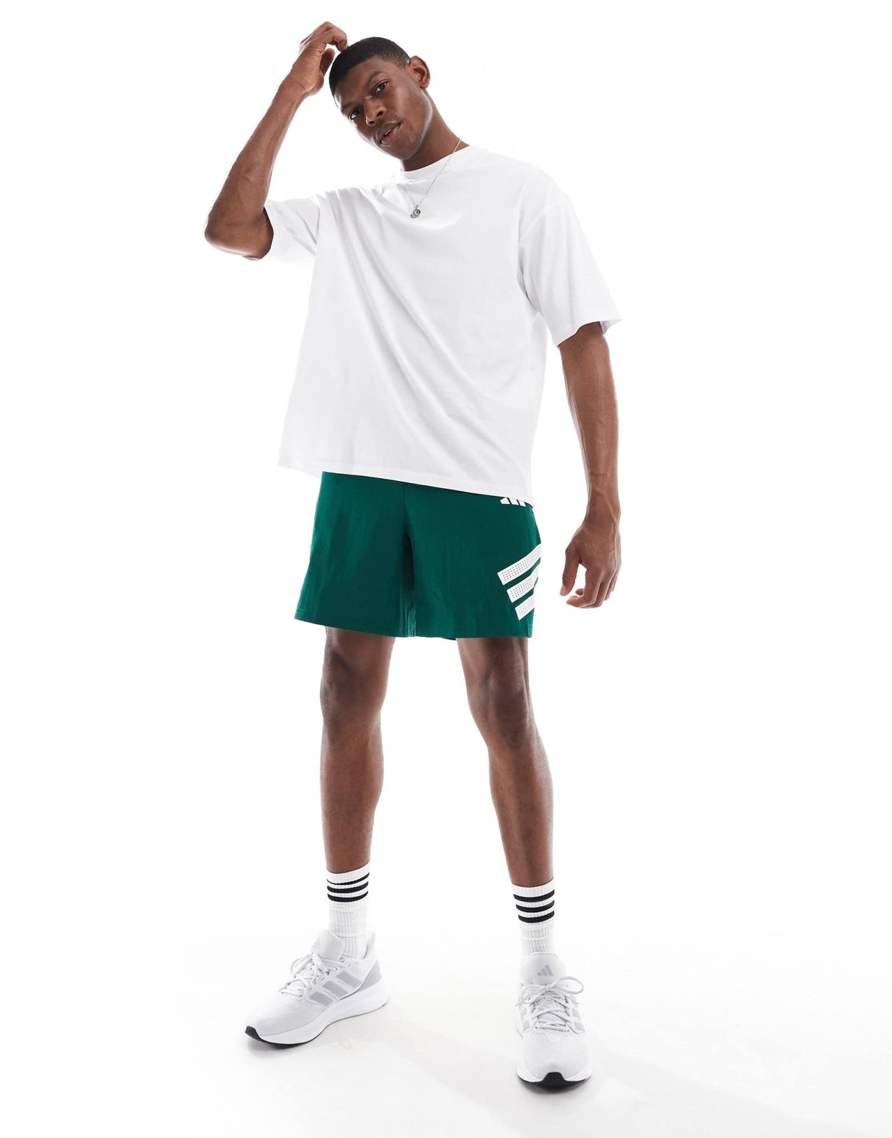 adidas Training Essentials gym 3 stripe shorts in dark green - ASOS Sample Sale