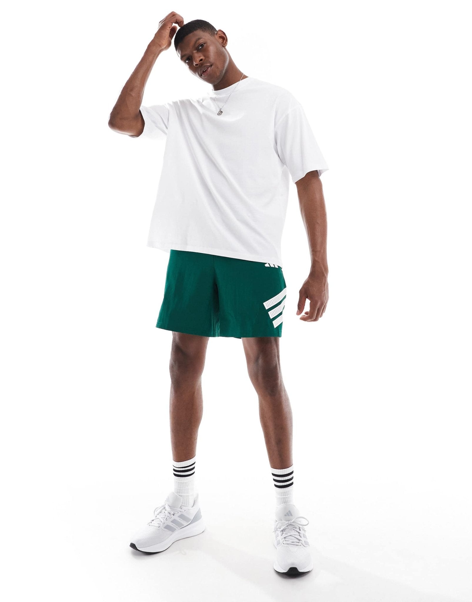 adidas Training Essentials gym 3 stripe shorts in dark green - ASOS Sample Sale