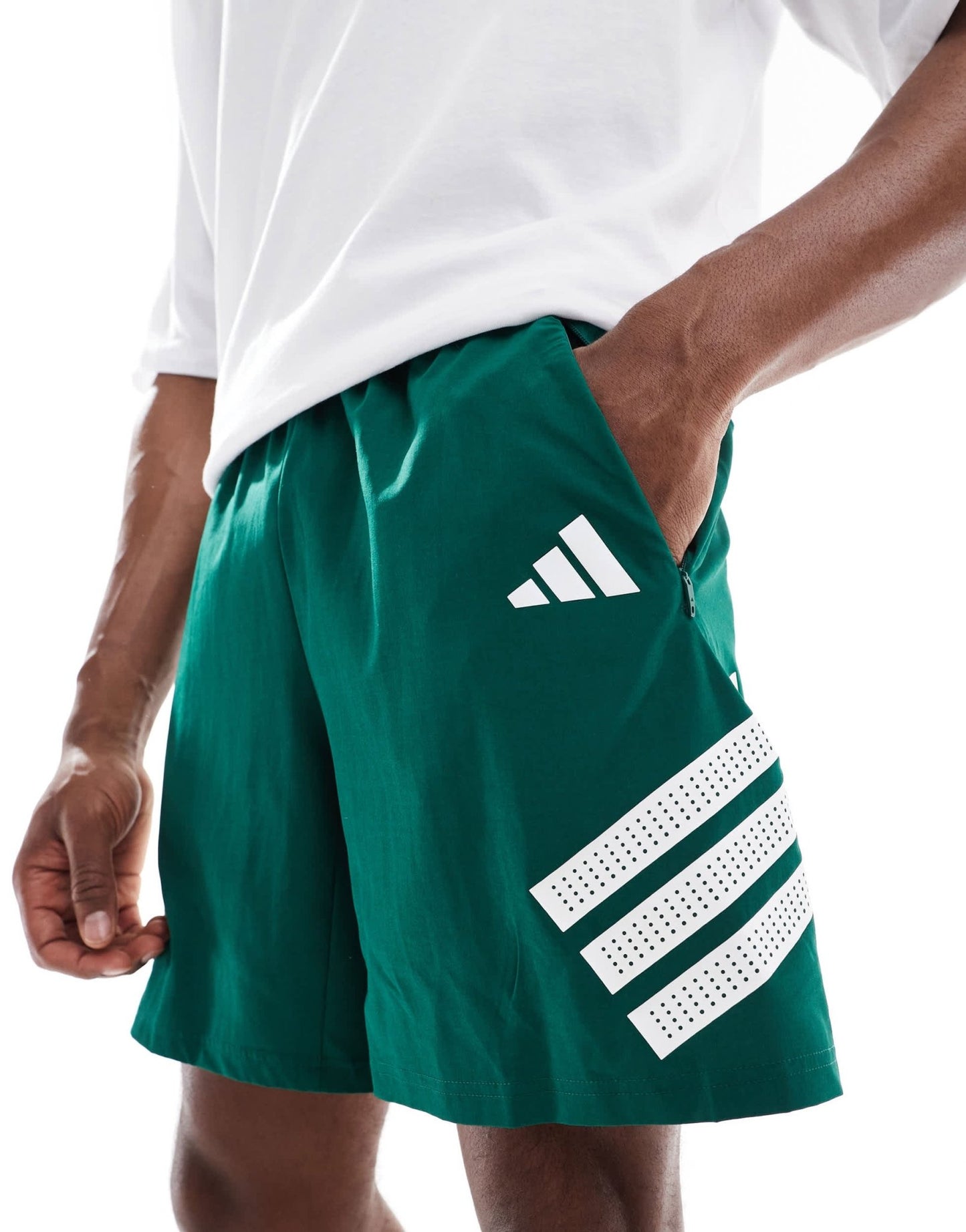 adidas Training Essentials gym 3 stripe shorts in dark green - ASOS Sample Sale