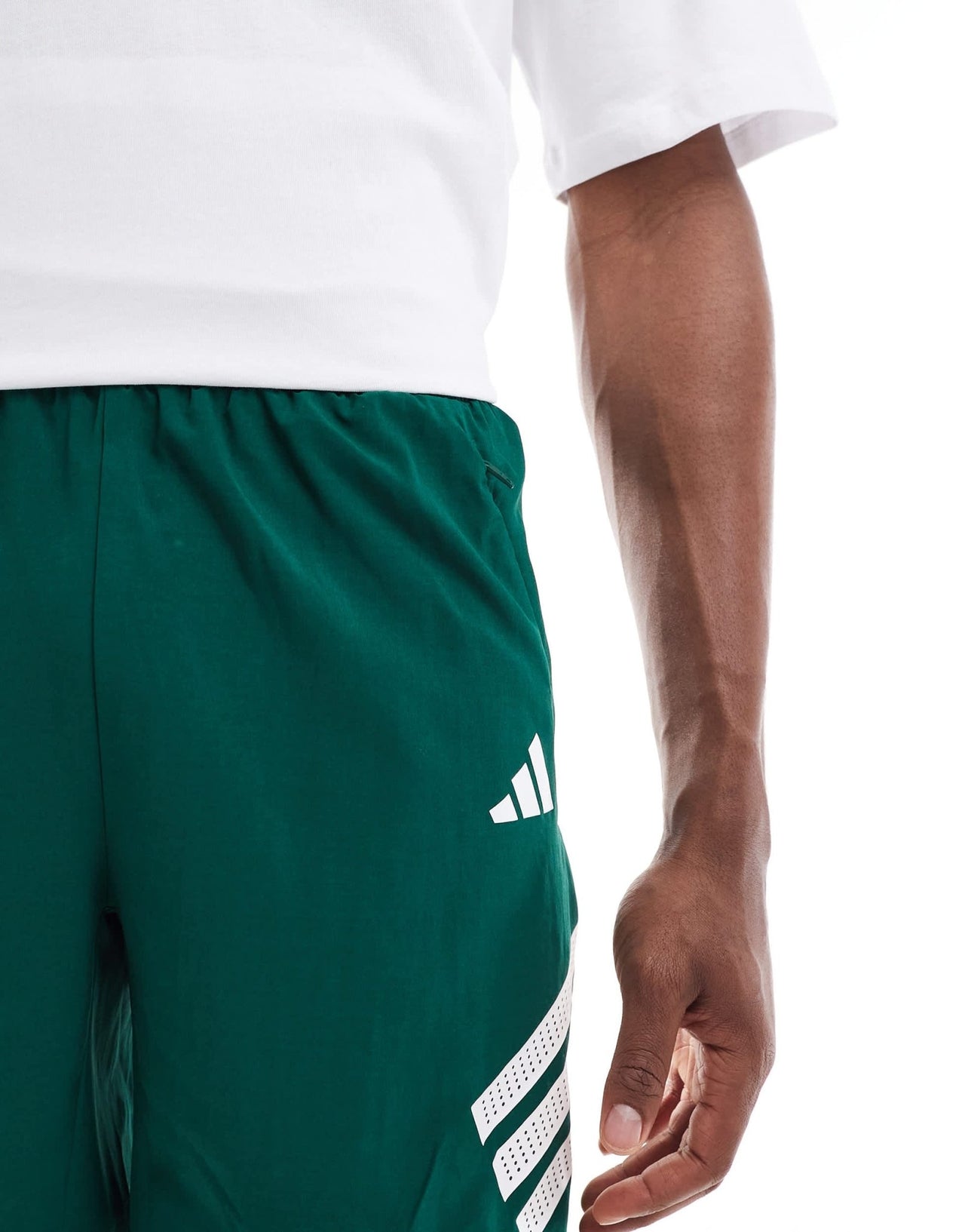 adidas Training Essentials gym 3 stripe shorts in dark green - ASOS Sample Sale