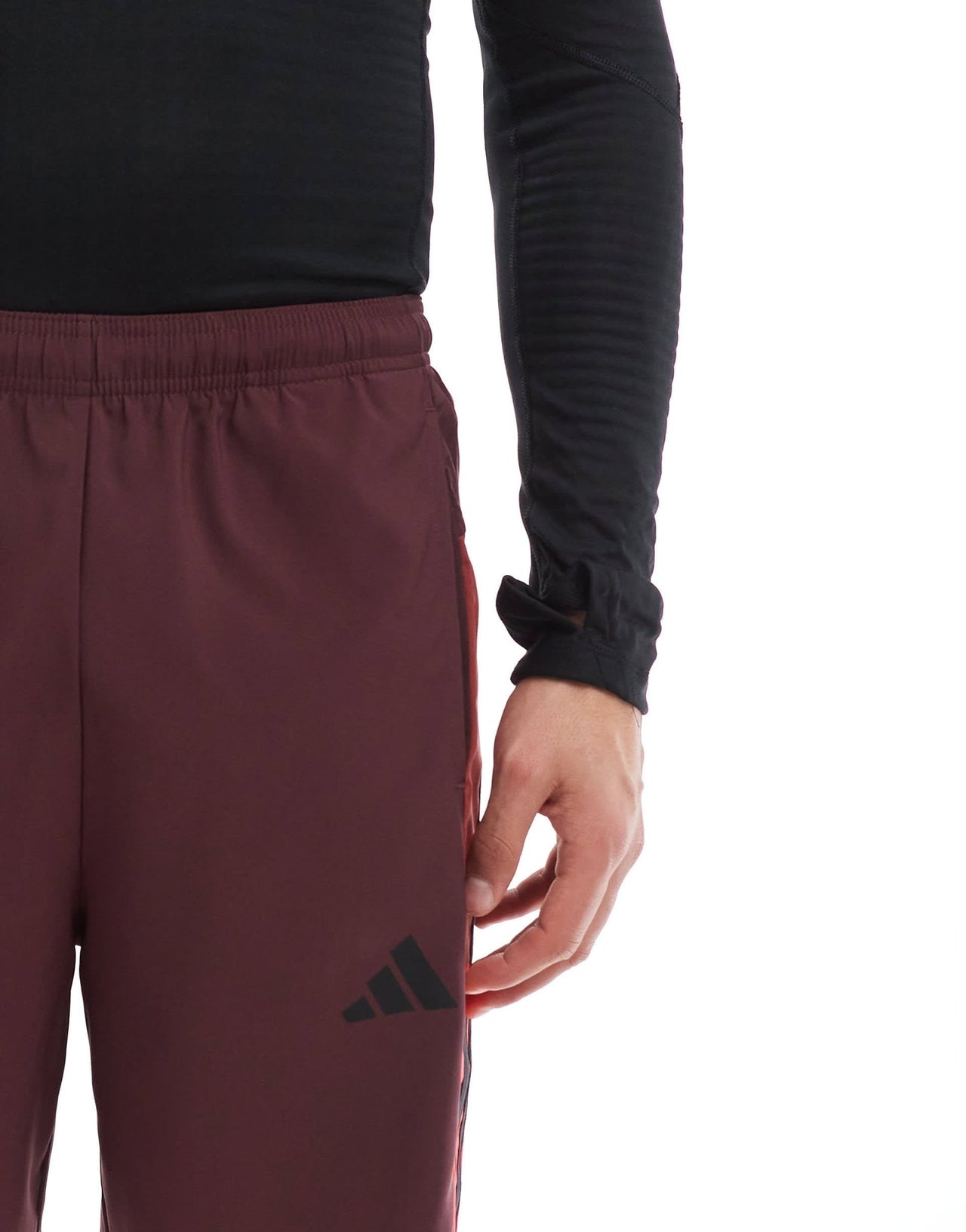 adidas Training Essentials shorts with 3 stripe in burgundy - ASOS Sample Sale