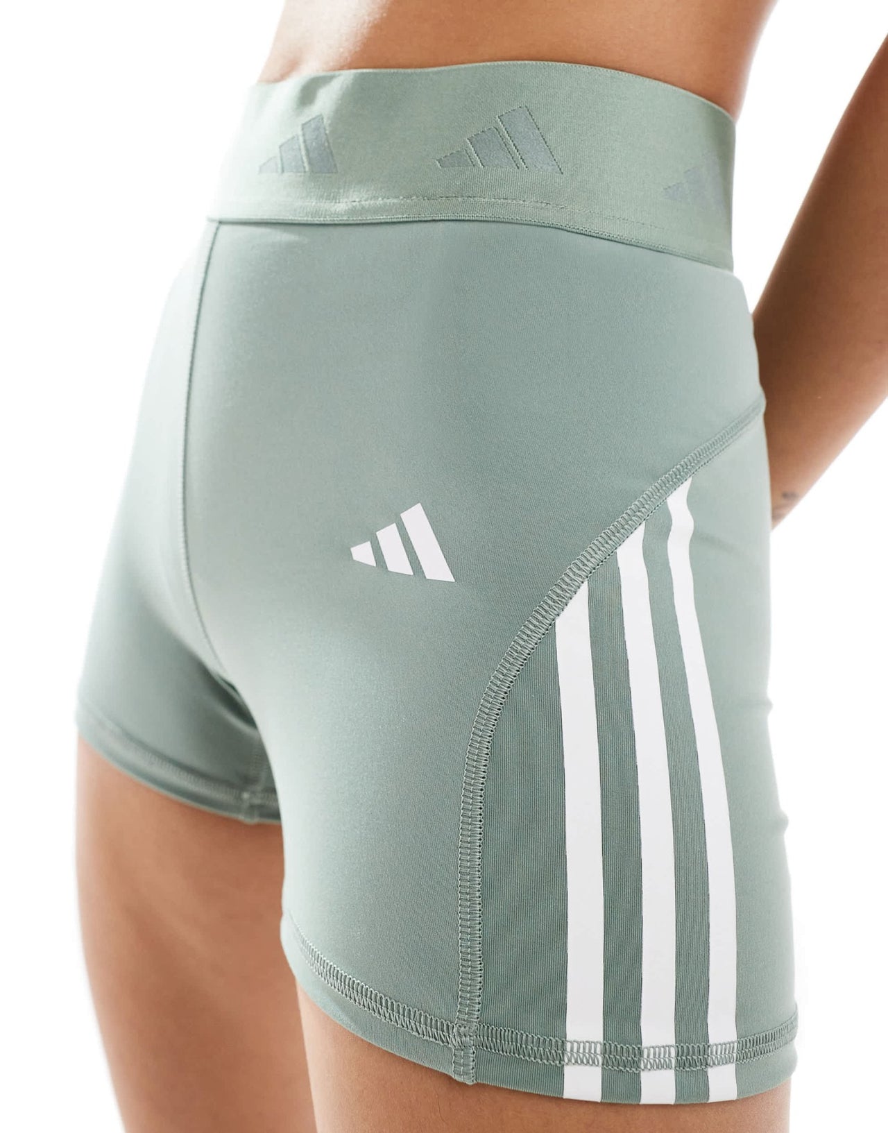 adidas Training Hyperglam 3 inch booty shorts in silver green - ASOS Sample Sale