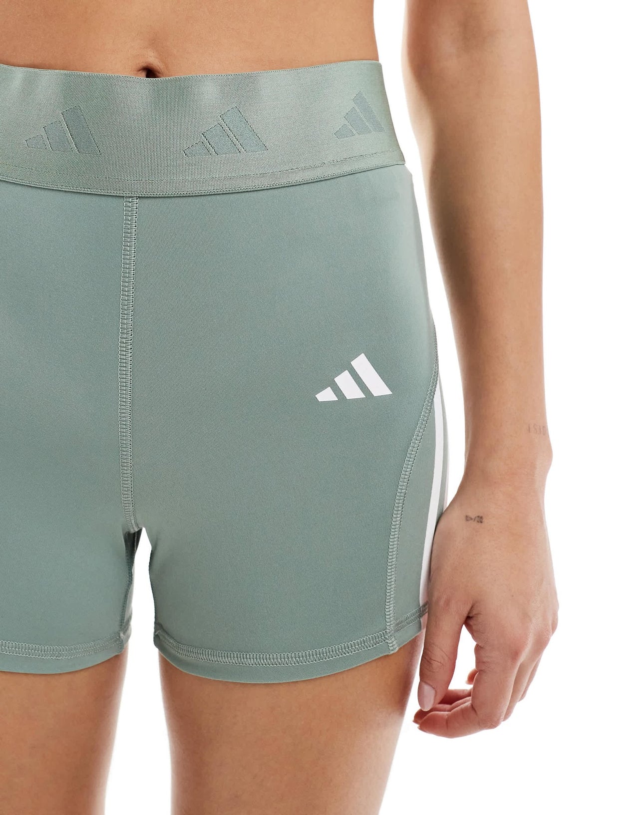 adidas Training Hyperglam 3 inch booty shorts in silver green - ASOS Sample Sale