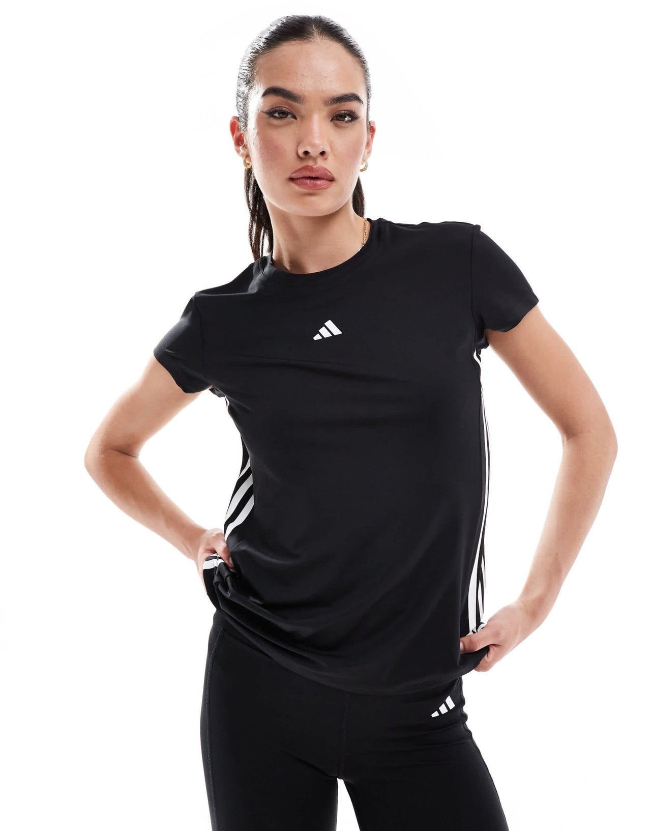 adidas Training Hyperglam 3 stripe t-shirt in black - ASOS Sample Sale