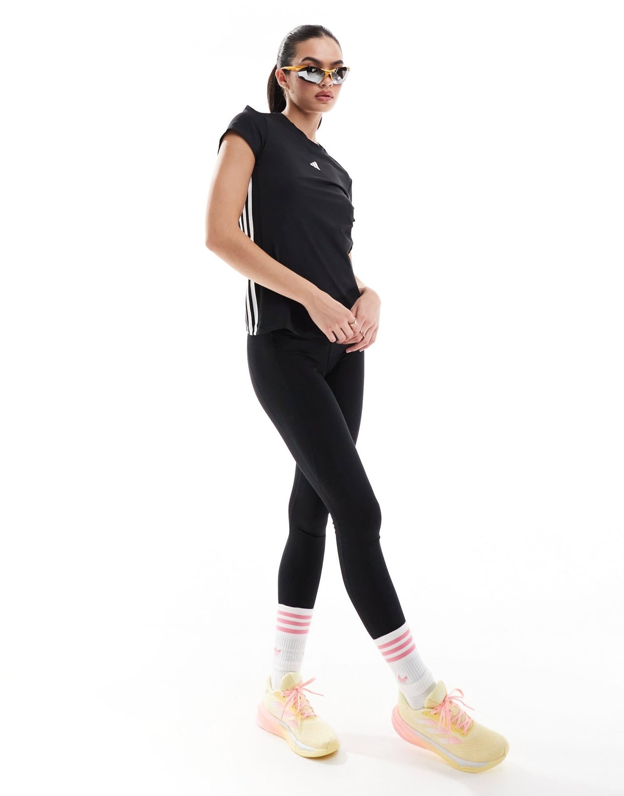 adidas Training Hyperglam 3 stripe t-shirt in black - ASOS Sample Sale