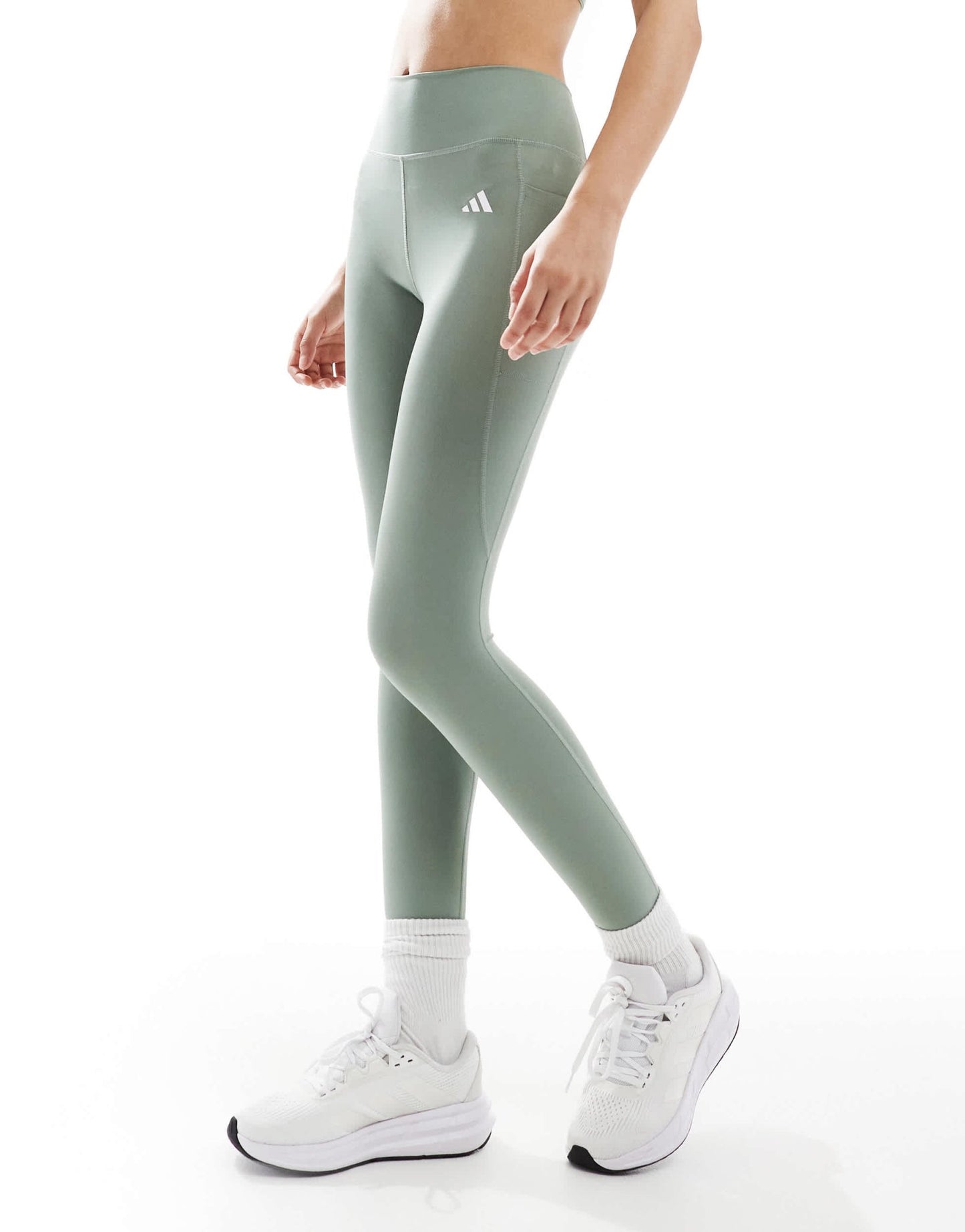 adidas Training Optime Essentials full legnth leggings in silver green - ASOS Sample Sale