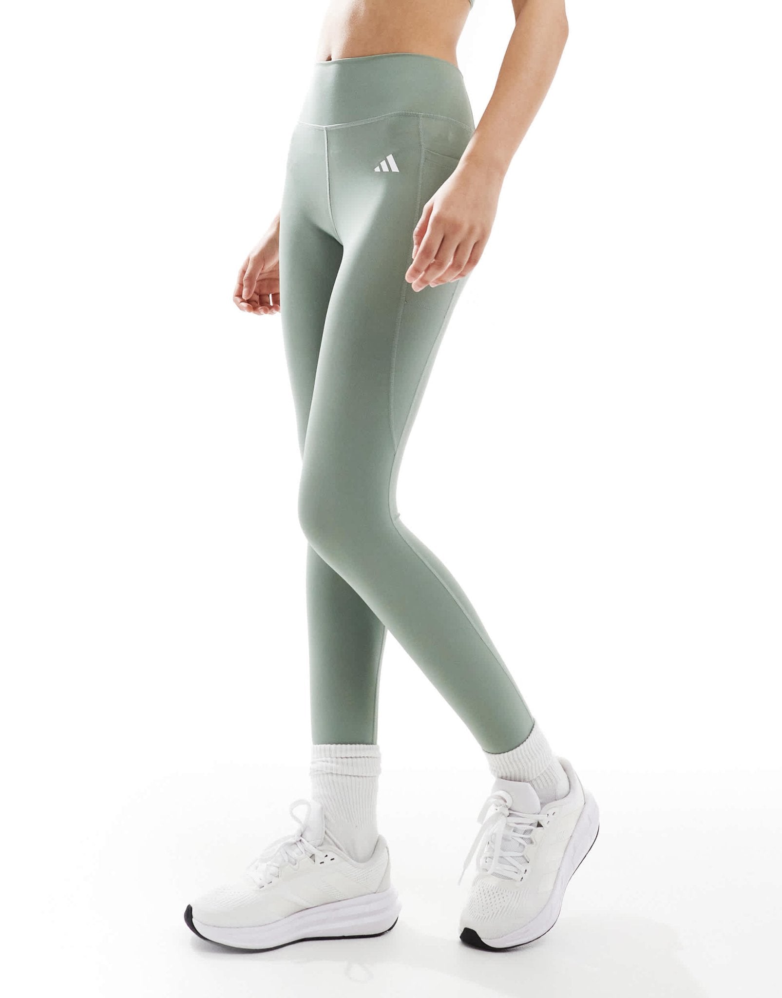 adidas Training Optime Essentials full legnth leggings in silver green - ASOS Sample Sale