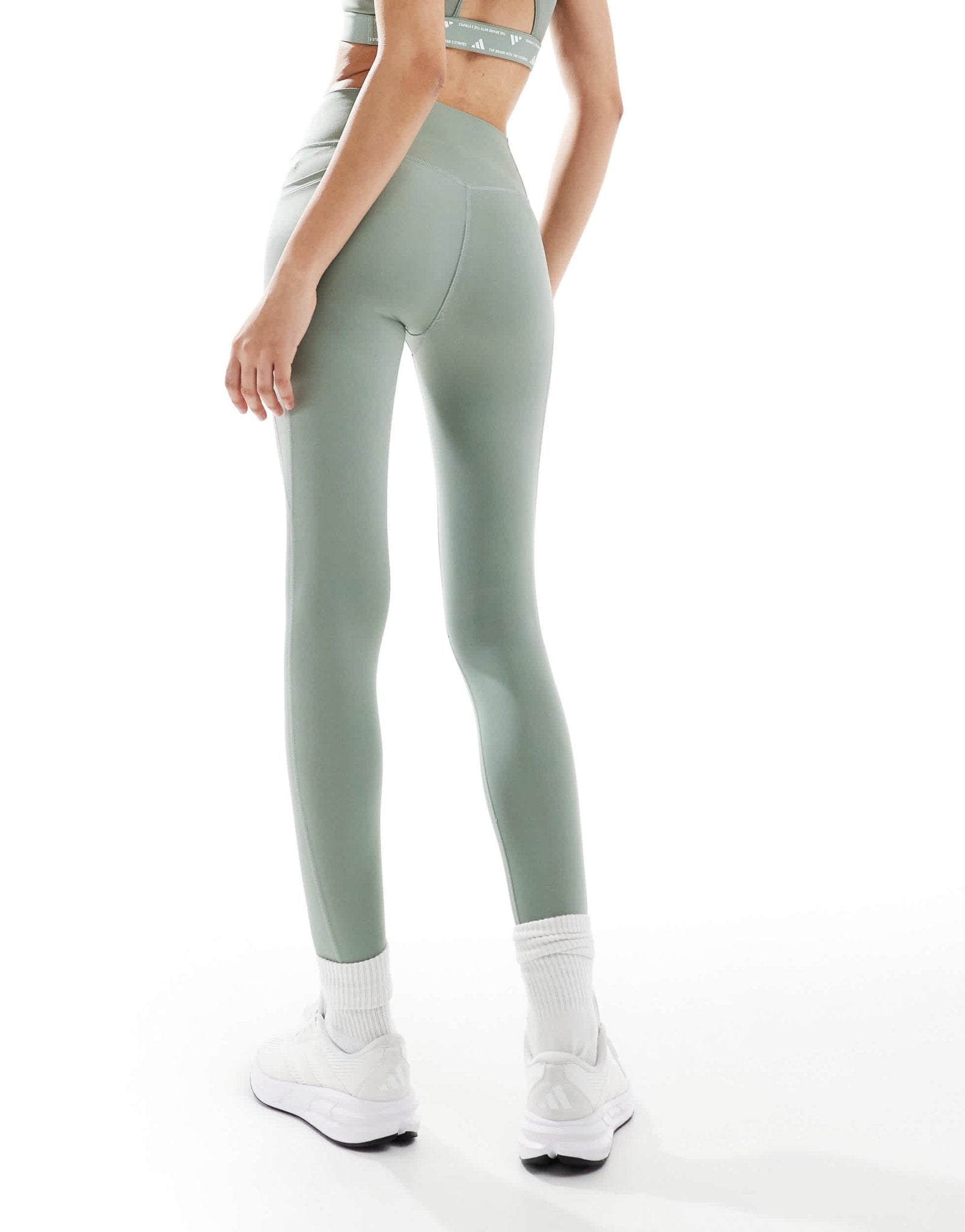 adidas Training Optime Essentials full legnth leggings in silver green - ASOS Sample Sale