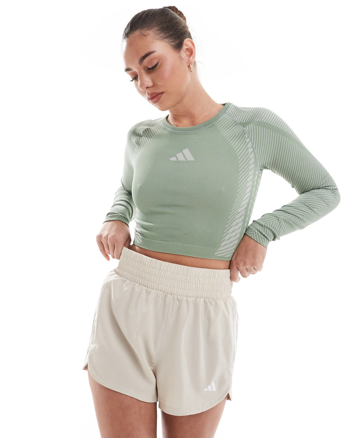 adidas Training seamless long sleeve crop top in silver green - ASOS Sample Sale