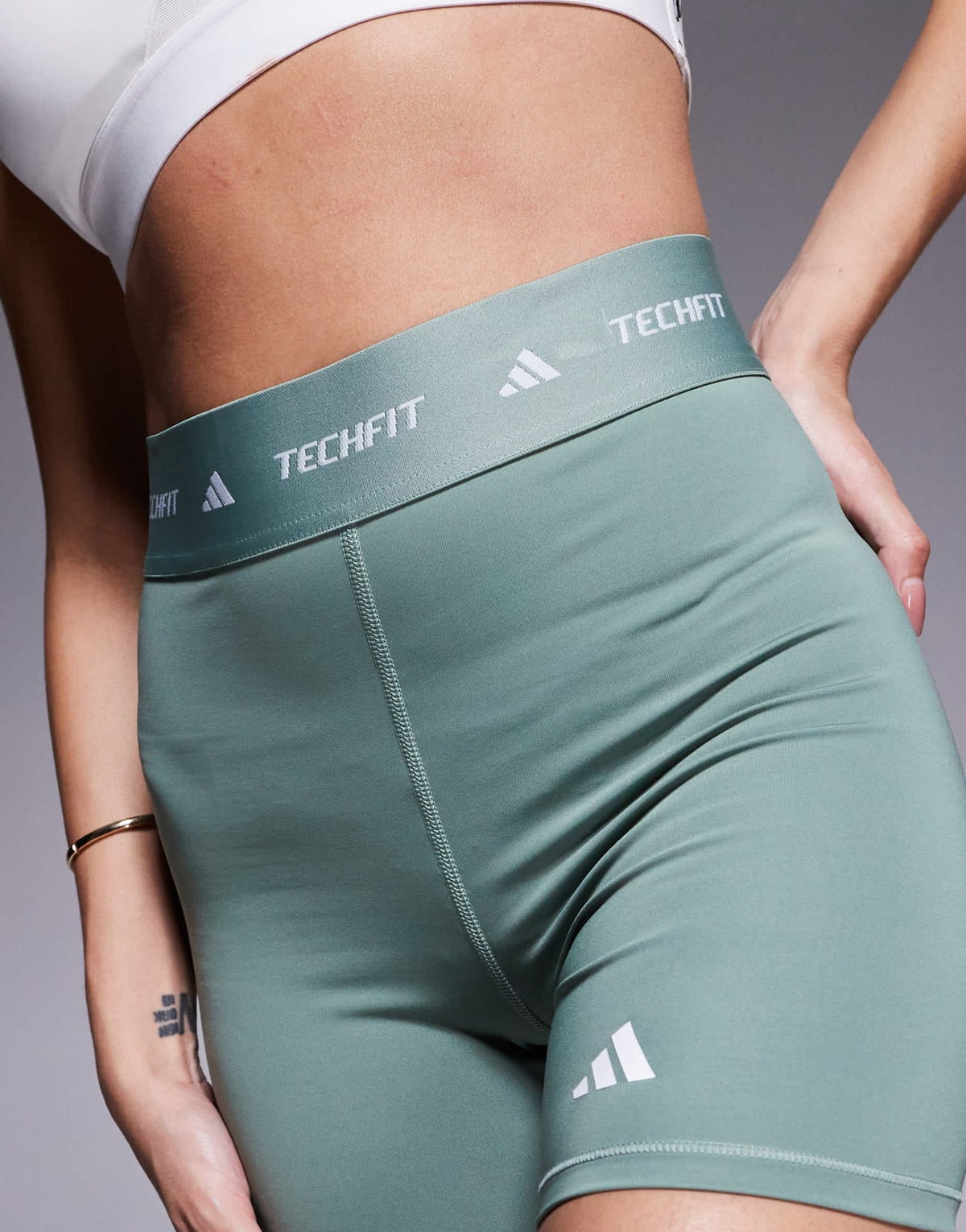 adidas Training Tech Fit shorts in silver green - ASOS Sample Sale
