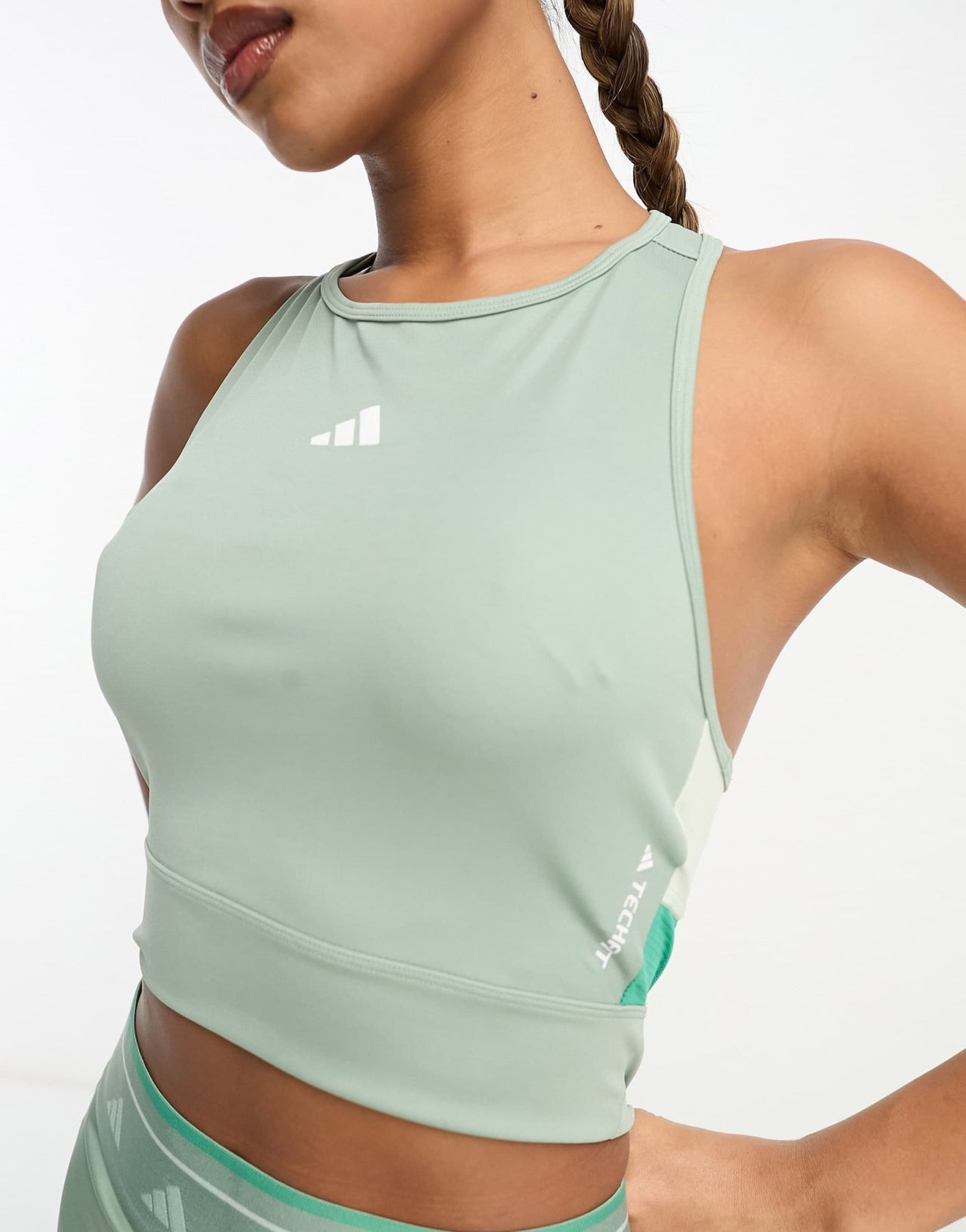 adidas Training Techfit colourblock crop top in green - ASOS Sample Sale