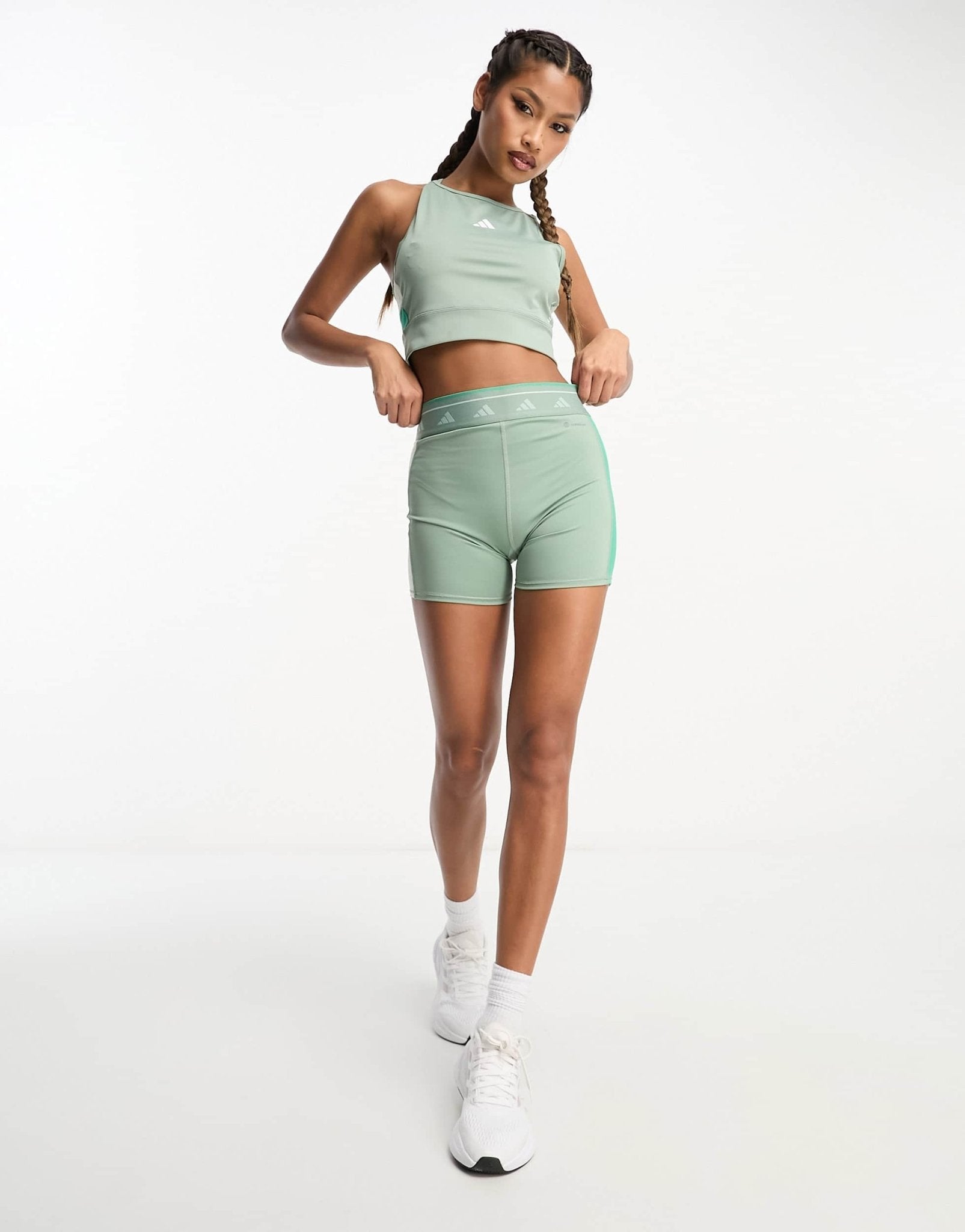 adidas Training Techfit colourblock legging shorts in green - ASOS Sample Sale