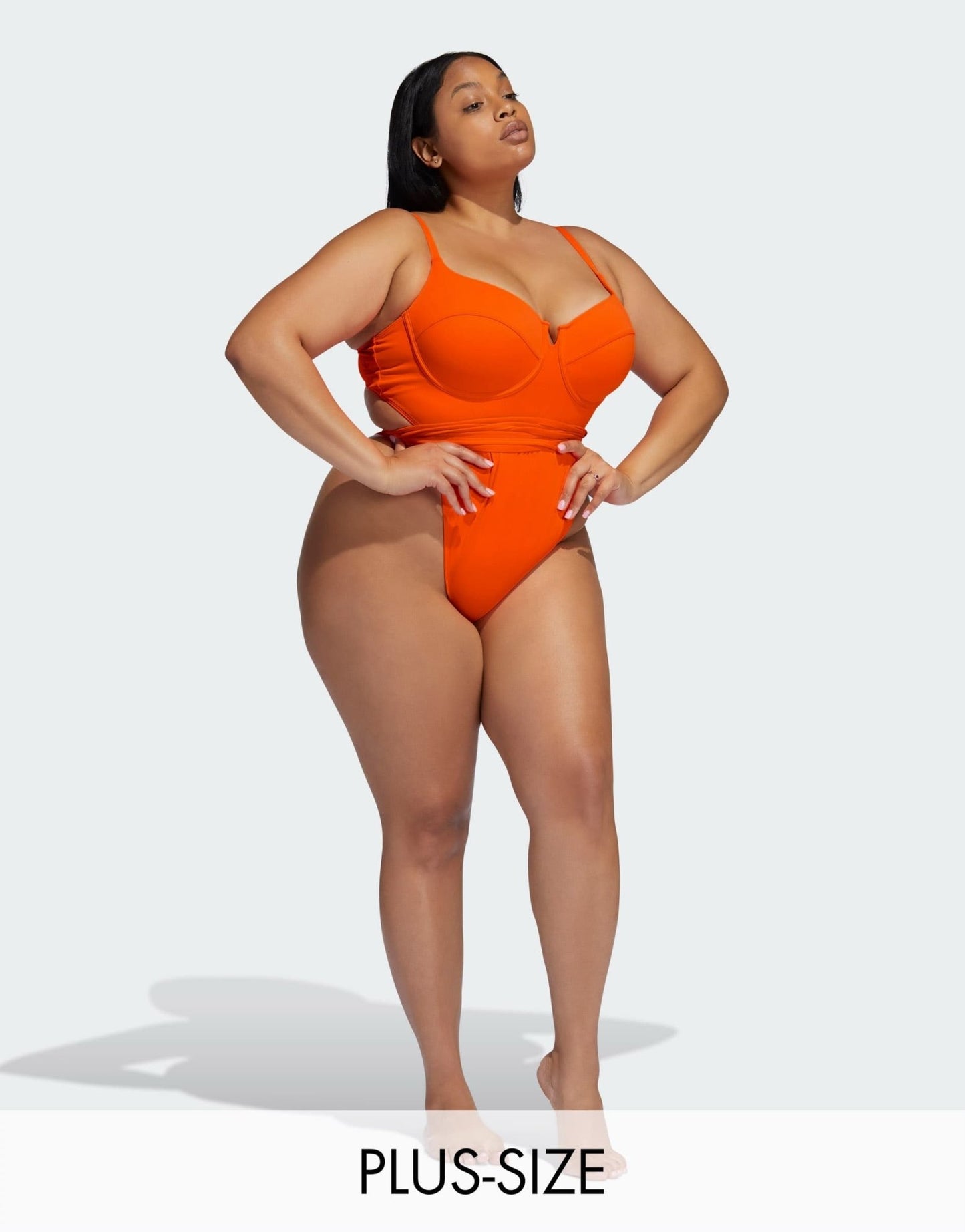 adidas x IVY PARK Plus strappy open back swimsuit in orange - ASOS Sample Sale