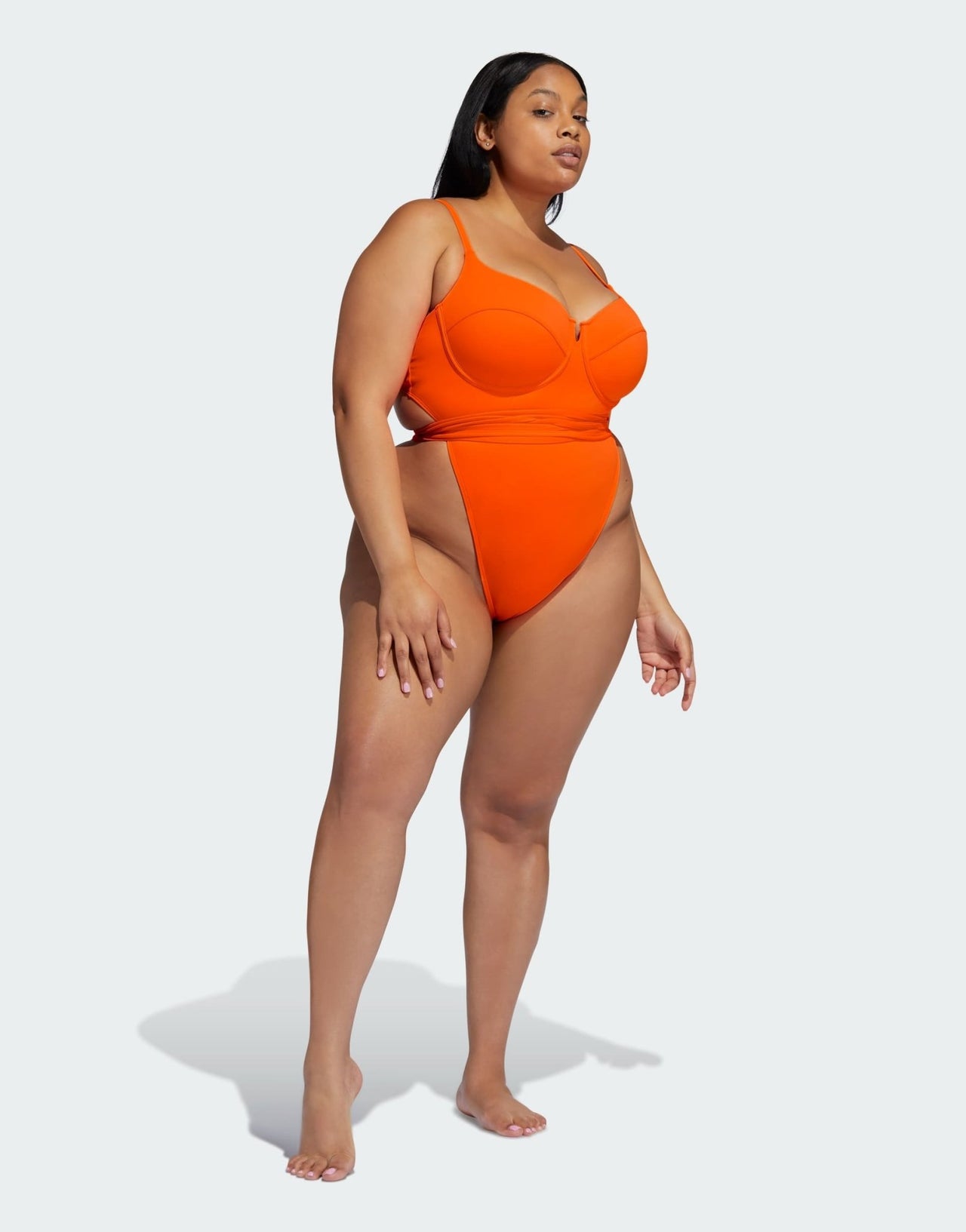 adidas x IVY PARK Plus strappy open back swimsuit in orange - ASOS Sample Sale