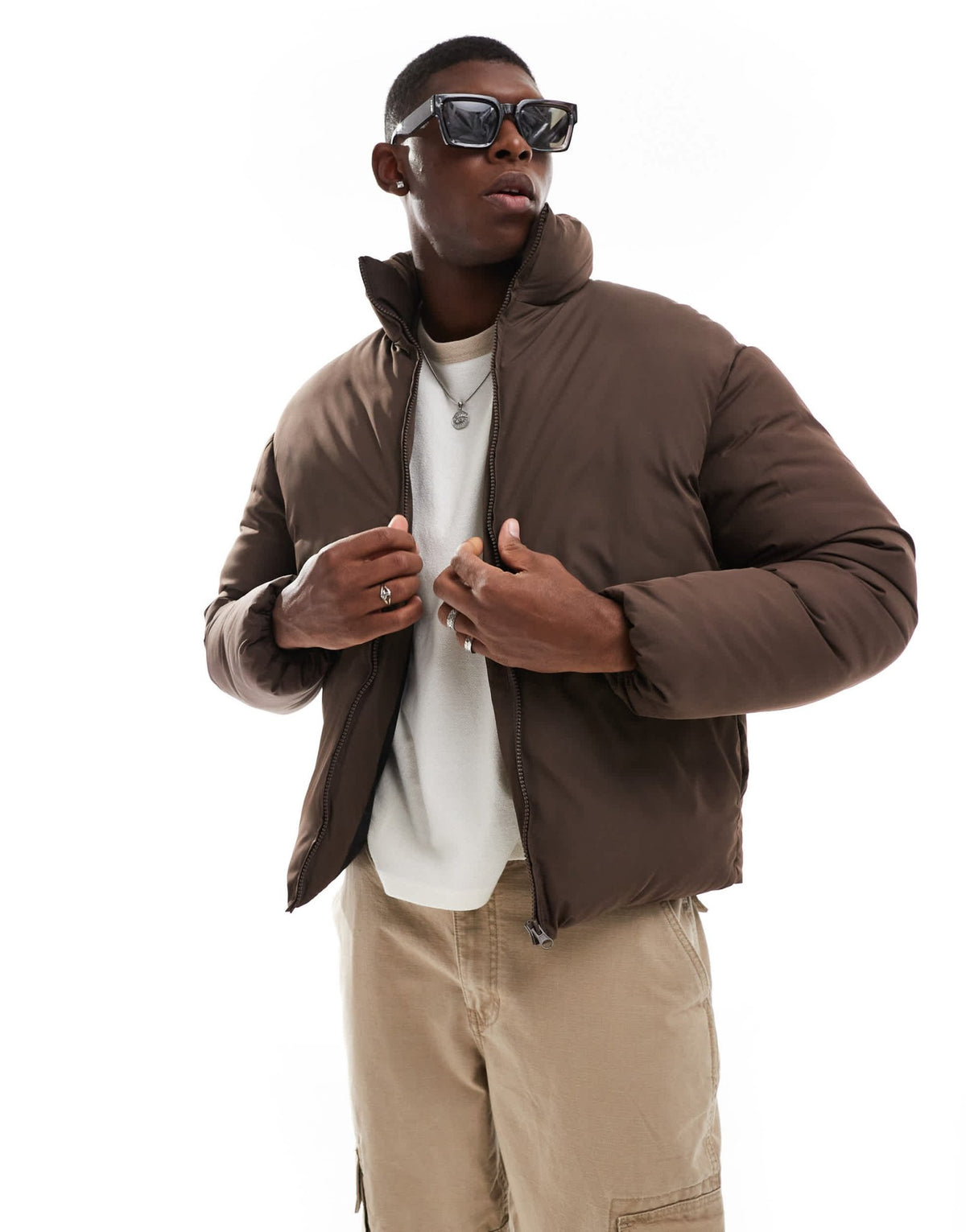 ADPT cropped puffer jacket in chocolate brown - ASOS Sample Sale